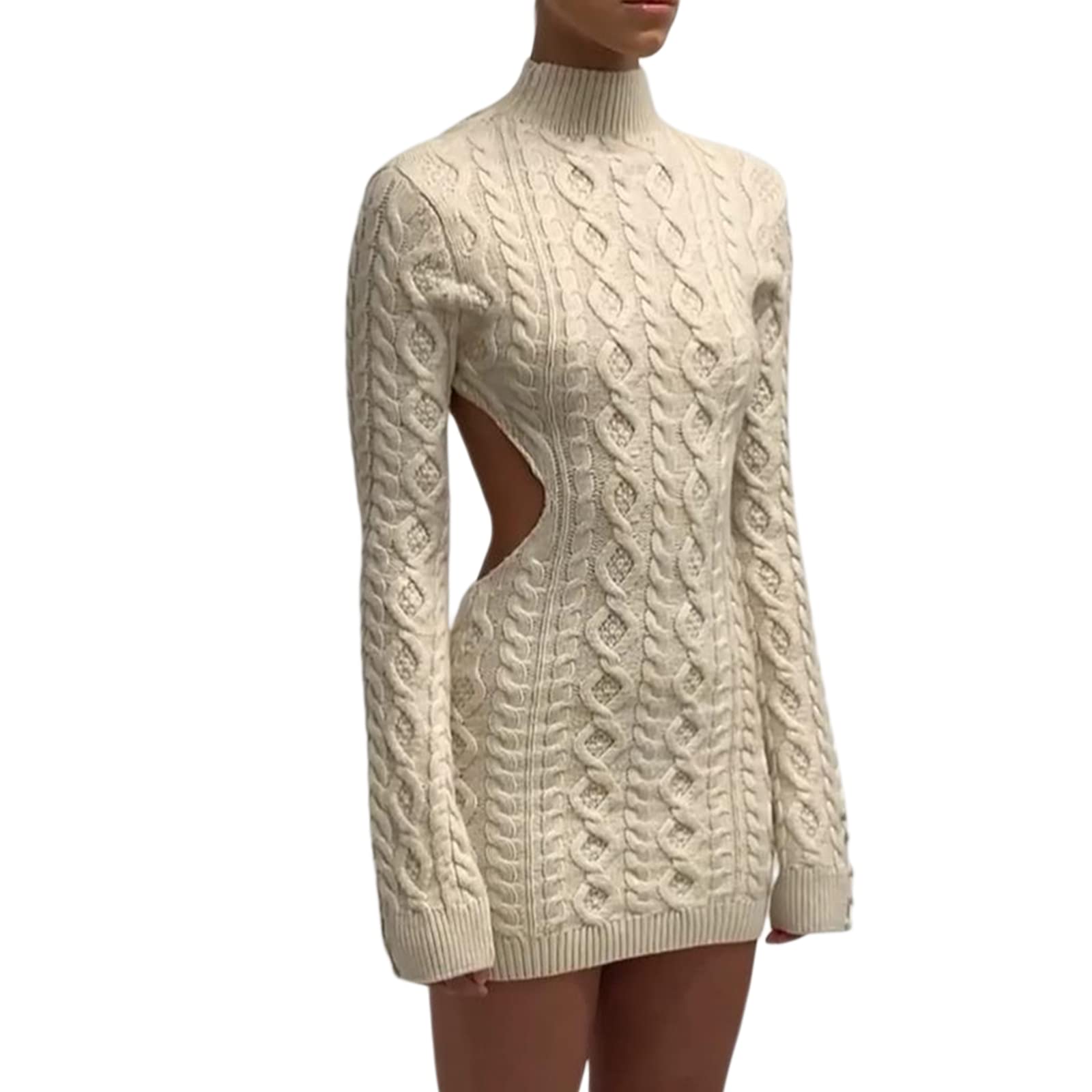 NUFIWI Women's Sexy Mock Neck Cut Out Sweater Dress - Long Sleeve Bodycon Mini Knit Dress for Party, Club & Date Night | Elegant Fall Winter Fashion