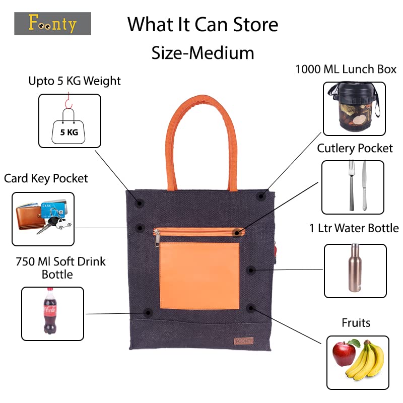 FOONTY Eco-Friendly Jute Lunch Bag for Men & Women - Reusable Patch Pocket Style Lunch Tote for Work, School & Picnics
