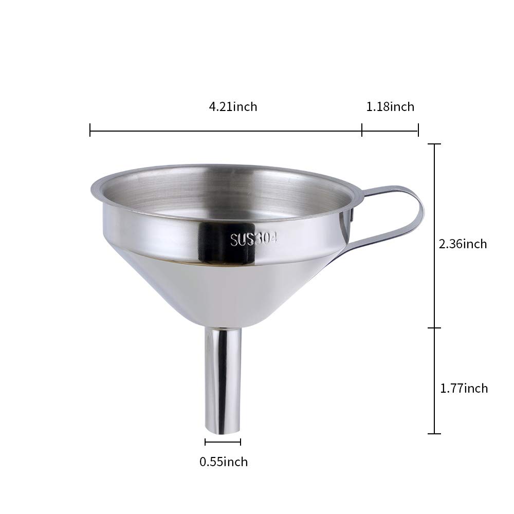 QIBORUN 5-Inch Stainless Steel Kitchen Funnel with Removable Strainer - Cooking Oil Filter Funnel for Transferring Liquids, Dry Ingredients & Powder - Perfect for Baking, Canning, Auto Oil Change & Home Brewing