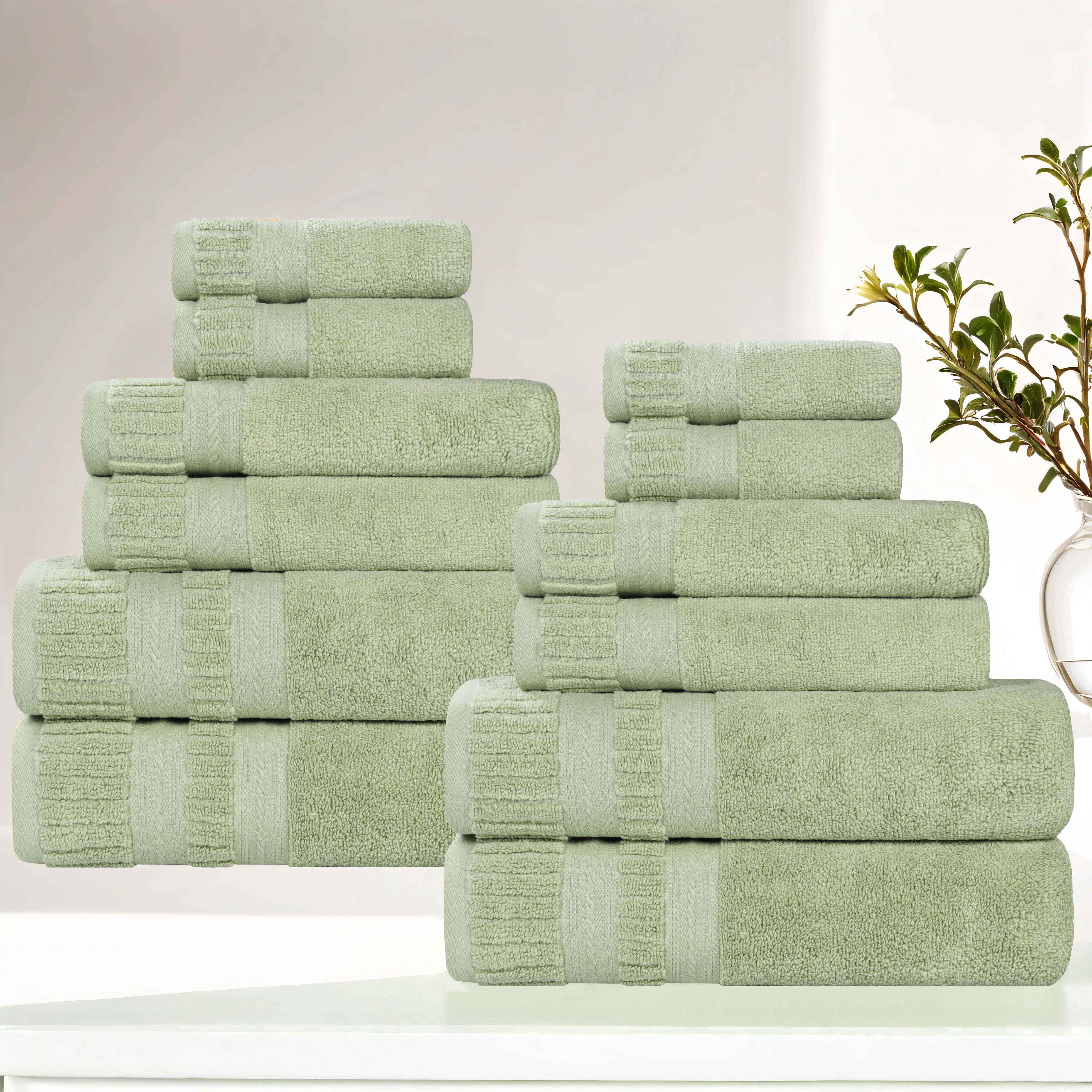 Venice Zero Twist Cotton Medium Weight Absorbent 12-Piece Bath Towel Set - Soft & Quick-Drying for Spa, Gym, and Luxury Home Use