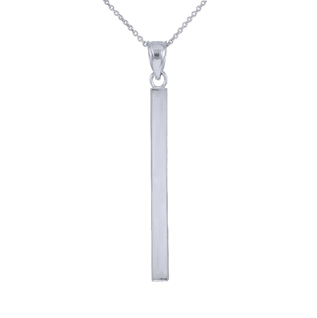 14K White Gold Dainty Vertical Bar Necklace for Women - Elegant High Polish Minimalist Jewelry for Everyday Wear, Date Nights & Special Occasions
