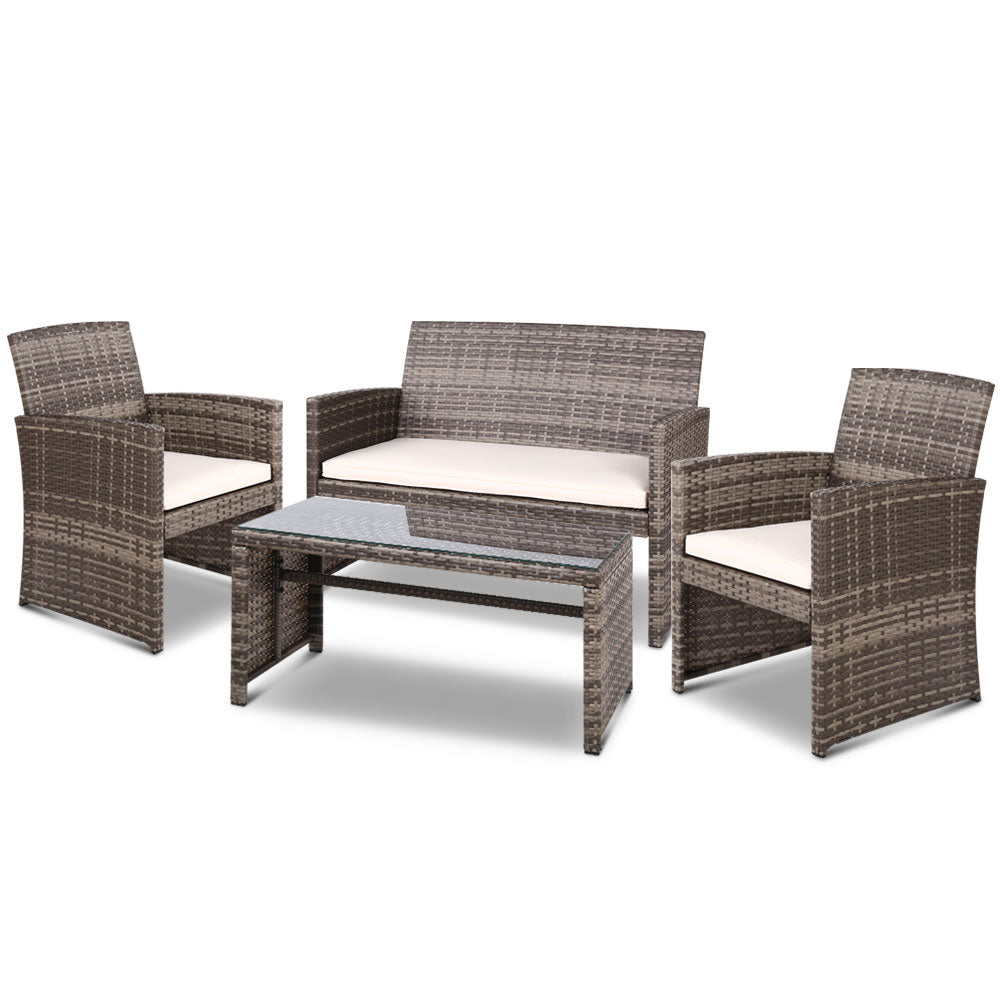4-Piece Outdoor Sofa Set with Rattan Chairs & Table - Grey Patio Garden Furniture for Backyard, Poolside & Terrace Relaxation