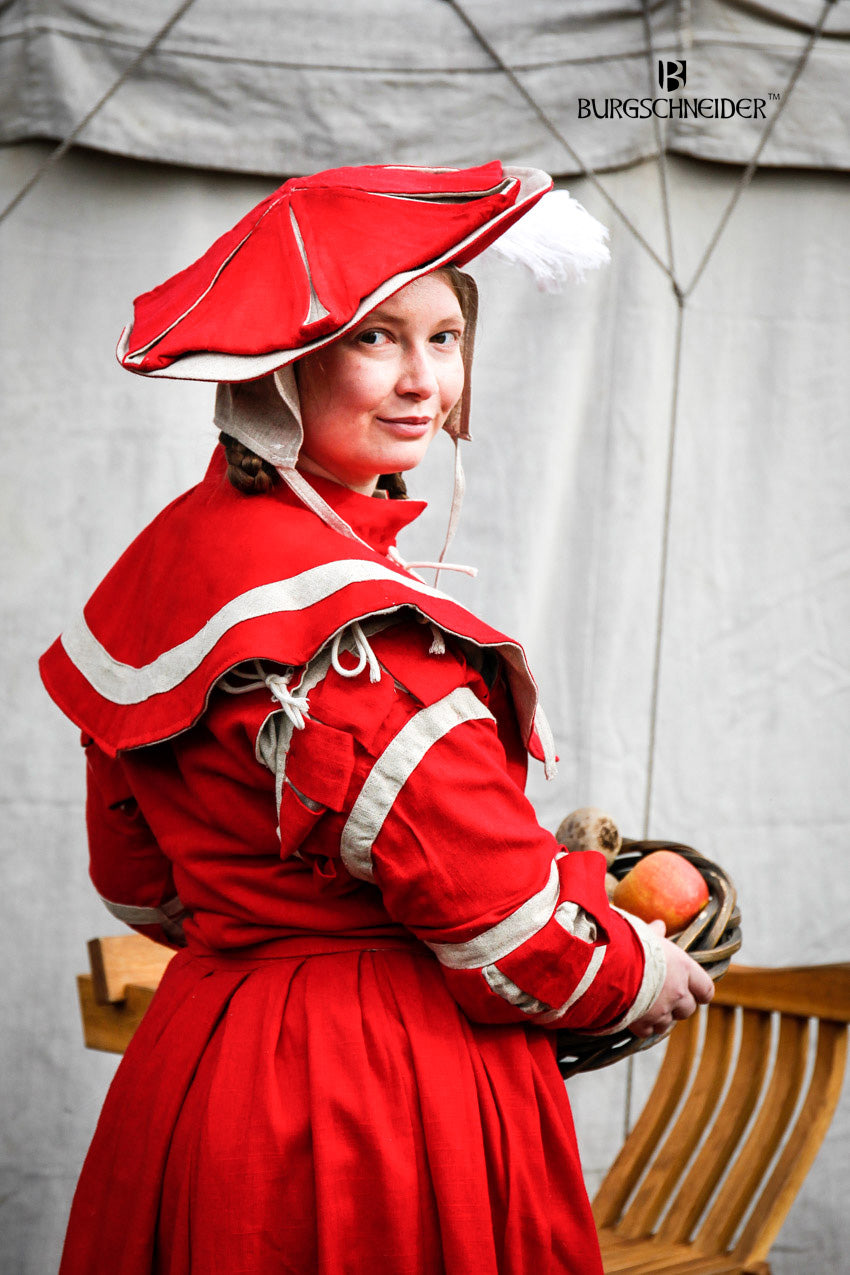 Landsknecht Pellerine Flora Red/Natural - Renaissance Style Cape for Cosplay, Historical Reenactment & Medieval Festivals