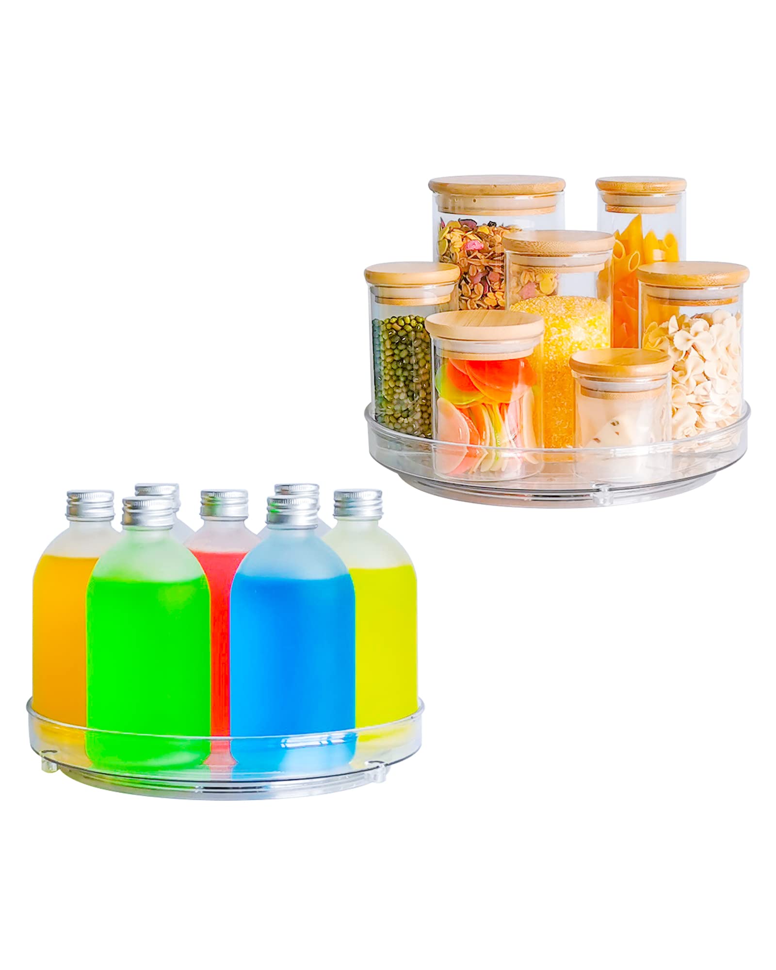Roninkier 9-Inch Clear Lazy Susan Turntable Organizer - 2-Pack Spice Rack Storage for Kitchen, Fridge, Pantry & Bathroom - Durable Plastic Cabinet Organizer for Easy Access to Spices, Cosmetics & Essentials
