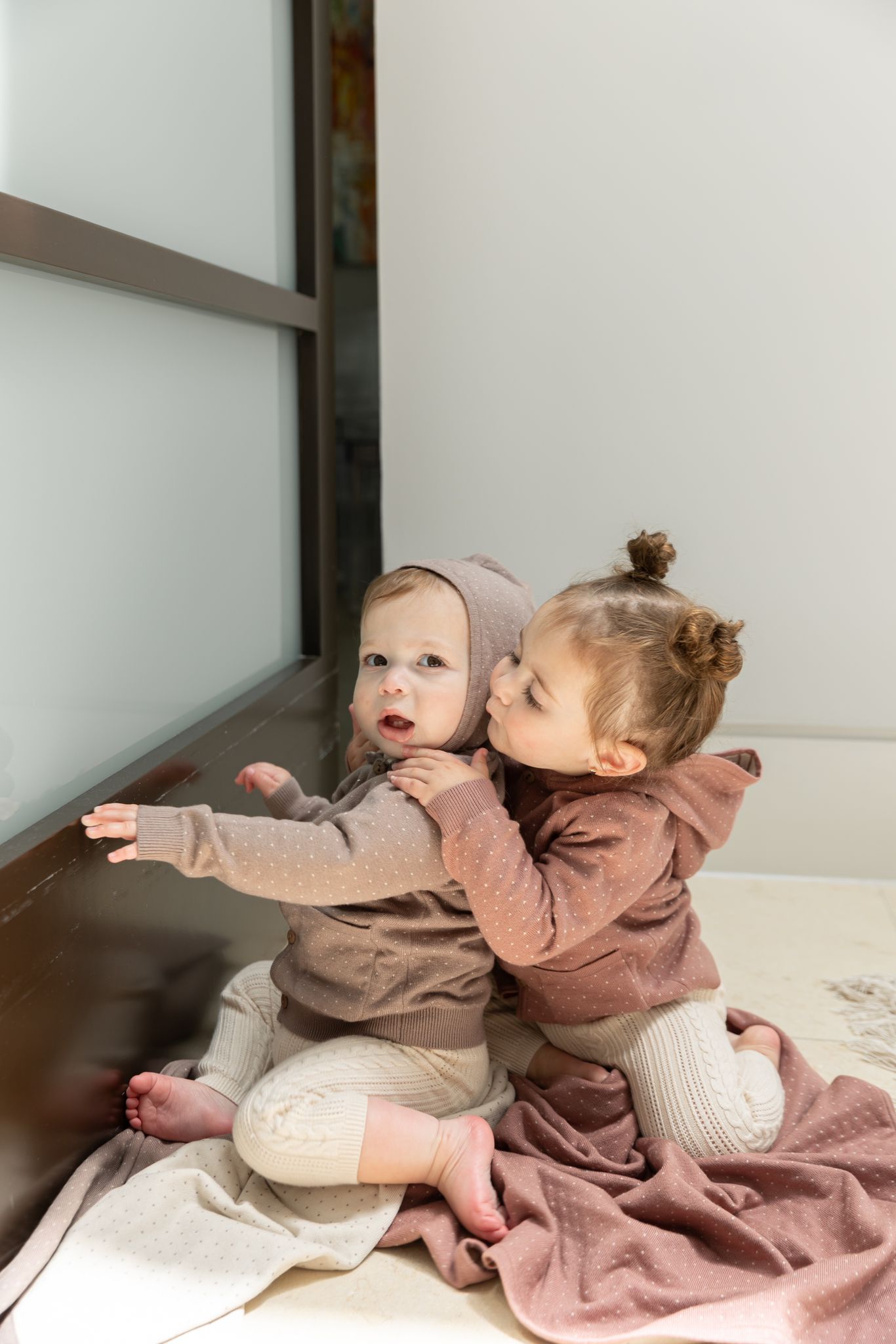 Bebe Bella Mink & Dark Almond Knitted Baby Jacket - Soft Warm Infant Outerwear for Newborns & Toddlers - Perfect for Winter Outings & Family Photos