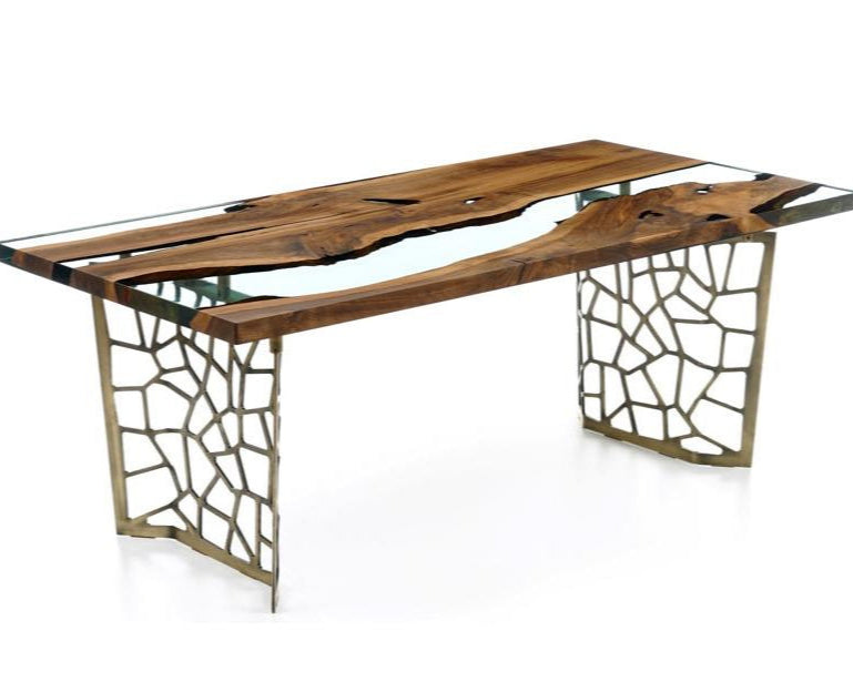 Voronoi Resin Walnut River Dining Table - Modern Wood & Epoxy Live Edge Table for Dining Room, Kitchen, Office - Unique Handmade Home Decor & Furniture