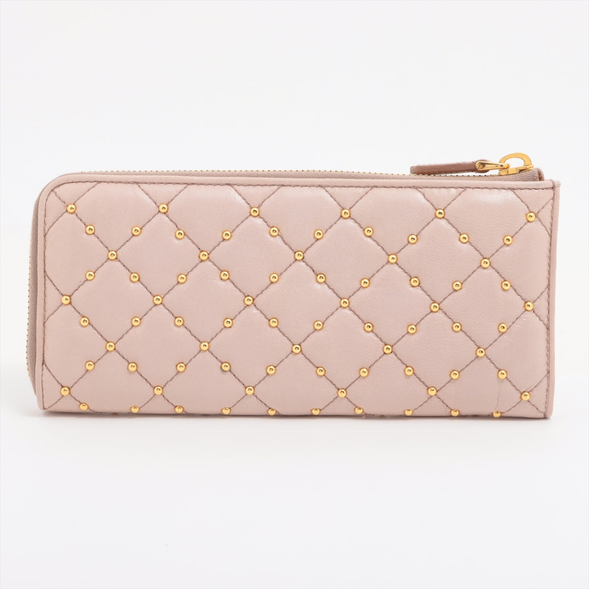 Prada Saffiano Leather Studded Zippy Wallet for Women - Beige Luxury Designer Wallet for Everyday Use & Special Occasions