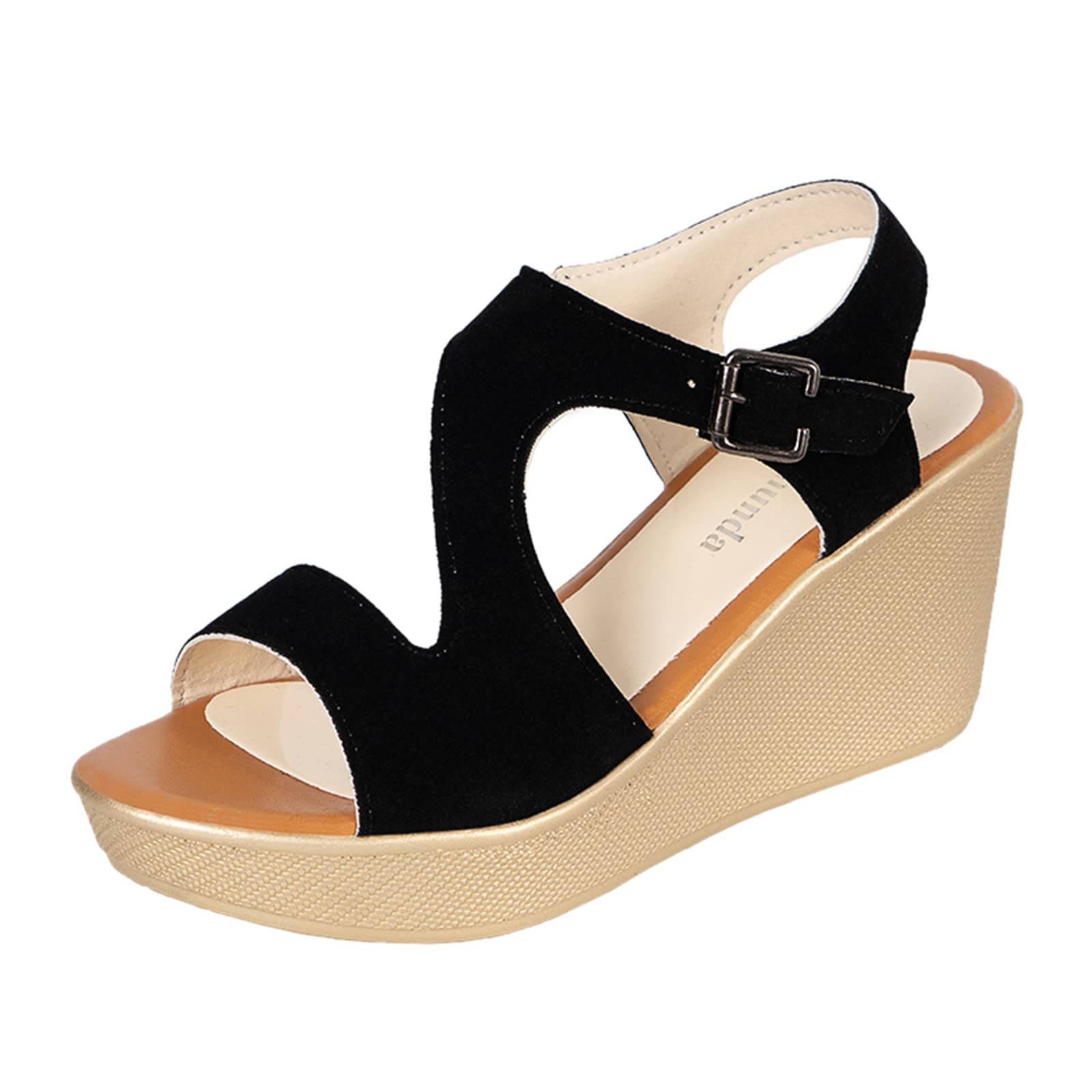 Women's Casual Platform Sandals with Wedge Heel & Buckle Strap - Thick Sole Comfortable Fish Mouth Sandals for Summer | Breathable Fashion Slippers (Black, Size 8) | Perfect for Beach, Vacation & Everyday Wear