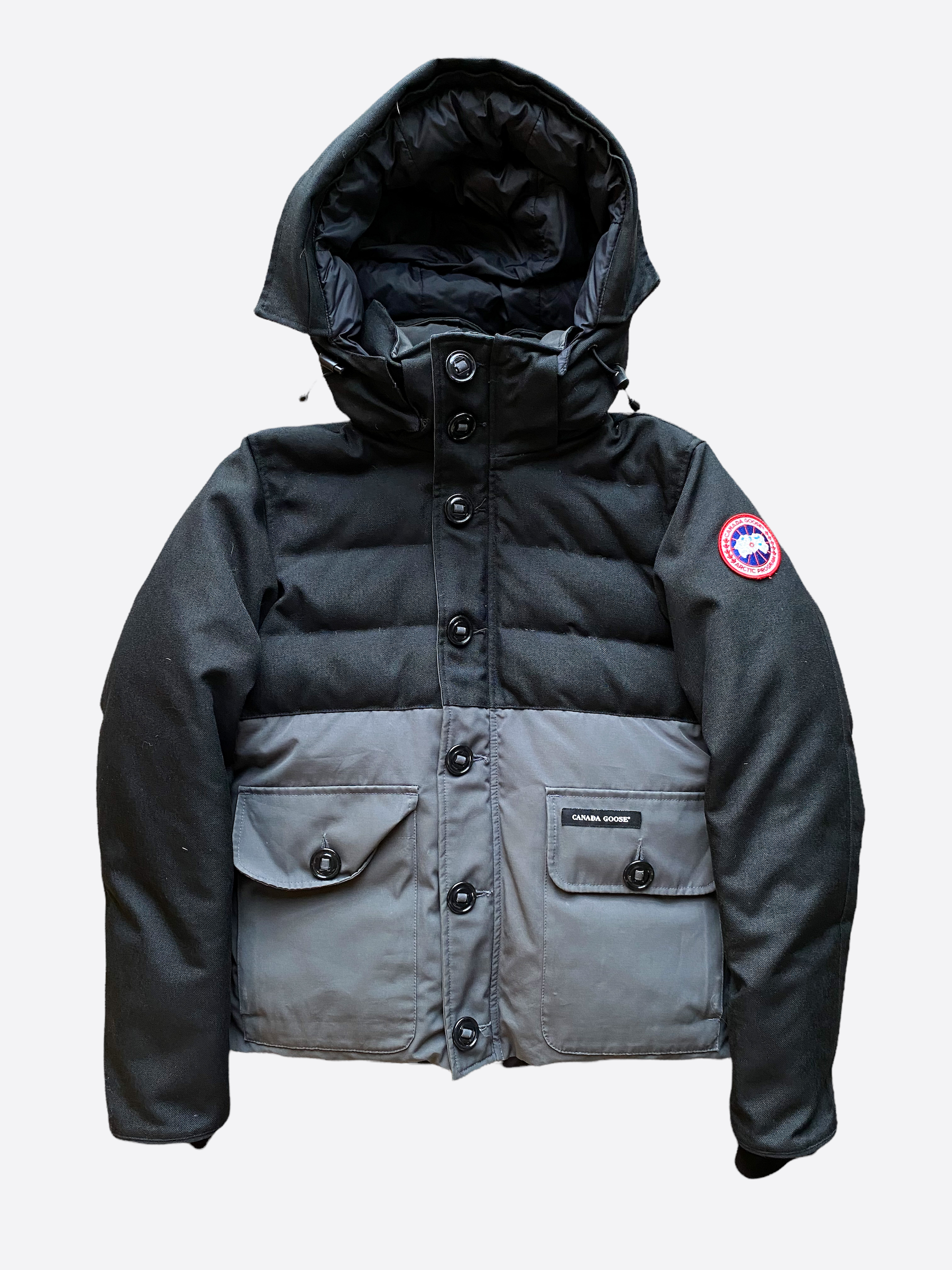 Canada Goose Black & Grey Wool Blend Men's Winter Jacket - Waterproof & Windproof Parka for Outdoor Activities, Skiing, and Hiking