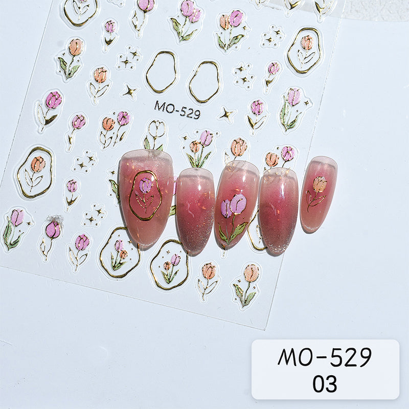 3D Spring Tulip Embossed Flower Jelly Nail Stickers - Set of 3 Designs (MO-527/528/529) for Gel Polish Manicure & Nail Art Decoration - Perfect for Spring Parties, Weddings and DIY Nail Salon