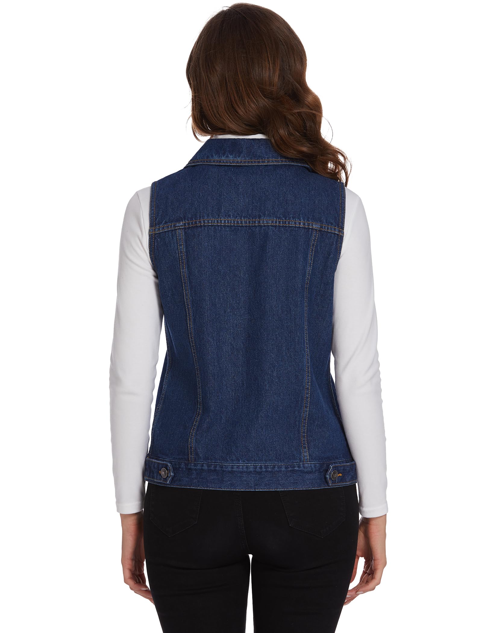 Women's Casual Denim Vest Sleeveless Jean Jacket with Chest Pockets - Navy Blue Small | Stylish Layering Piece for Spring & Summer Outfits, Perfect for Music Festivals & Streetwear Looks