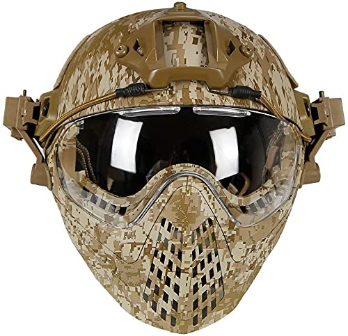 PJ Tactical Fast Helmet - Military Grade Full Face Protection for Airsoft, Paintball & Tactical Training | Detachable Face Shield & Goggles Included | Ideal for Outdoor Sports, Combat Simulation & Safety Gear Enthusiasts