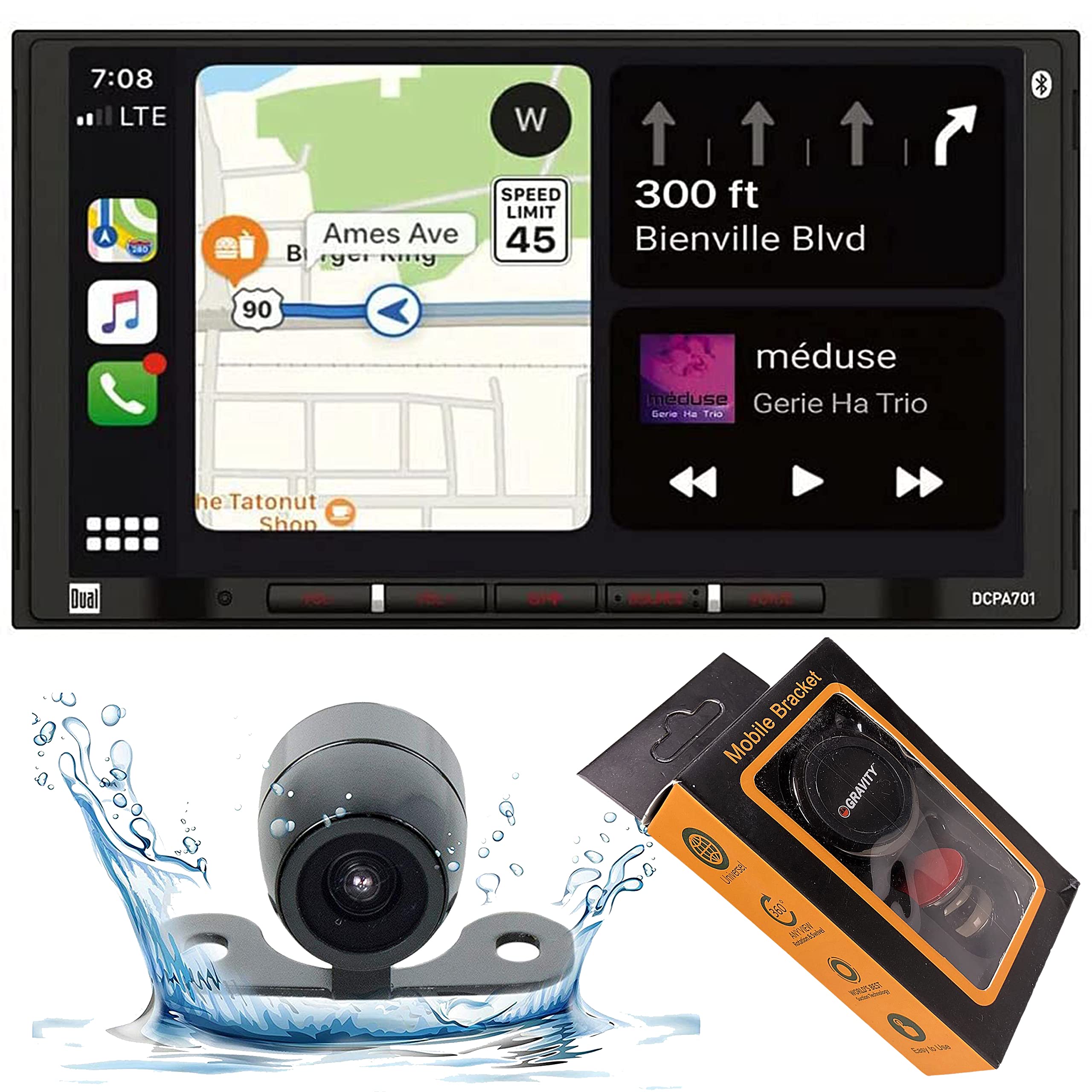 Dual Electronics DCPA701 7-Inch Single-DIN Car Stereo with Bluetooth, Android Auto, Wired Mirroring, Built-in Gravity Magnet Phone Holder & Backup Camera - Perfect for Hands-Free Calling, Music Streaming & Safe Driving in Your Vehicle