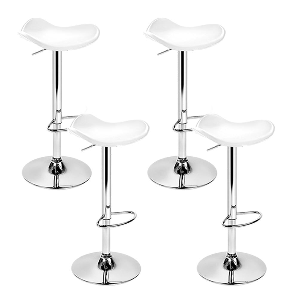 4 Bar Stools with Leather Upholstery & Gas Lift Mechanism in White - Perfect for Kitchen Islands, Bars & Dining Areas