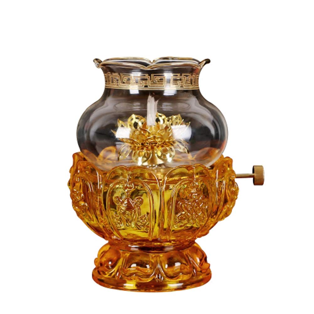 Premium Glass Crystal Lotus Oil Lamp - Indoor Buddha Head Kerosene Lamp with Ultra-Pure Paraffin Wax, Gold Lantern Candle Holder for Home Decor, Meditation & Spiritual Spaces