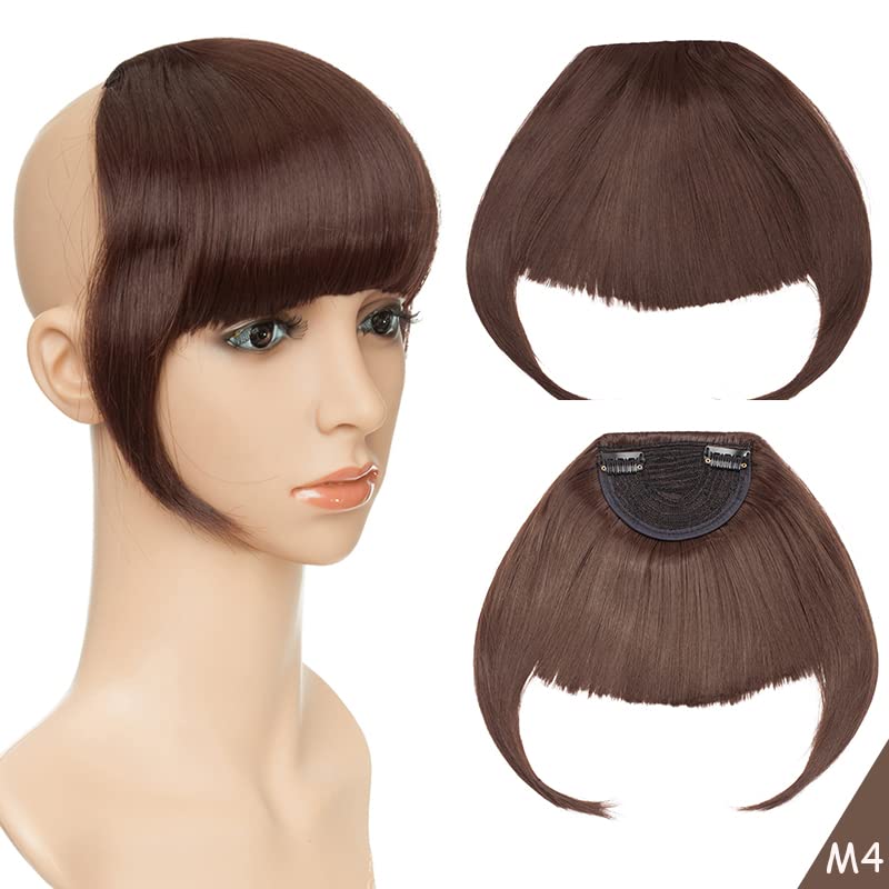 PARTYCART Clip-In Bangs Hair Extension - Thick Natural Full Front Straight Fringe with Temples | One Piece Hairpiece for Instant Hairstyle (Brown) | Perfect for Cosplay, Costume Parties & Everyday Wear