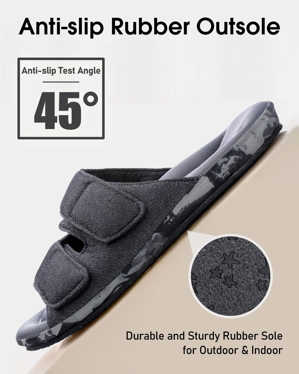 Men's Memory Foam House Slippers with Arch Support - Adjustable Slip-On Indoor/Outdoor Shoes for Comfortable Home Wear, Backyard & Quick Errands