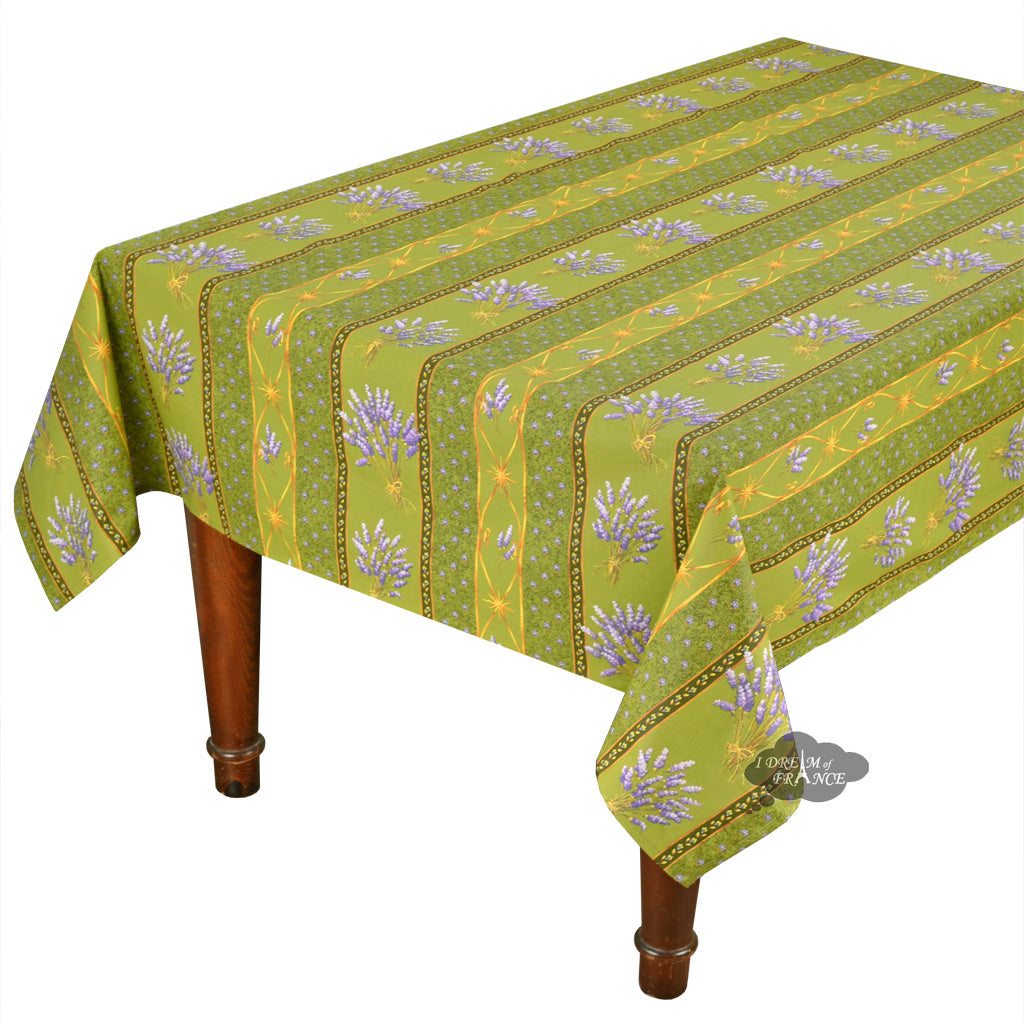 58 Inch Square Lavender Green Acrylic Coated Cotton Tablecloth - French Provence Style by Le Cluny | Perfect for Farmhouse Dining, Outdoor Picnics & Elegant Dinner Parties
