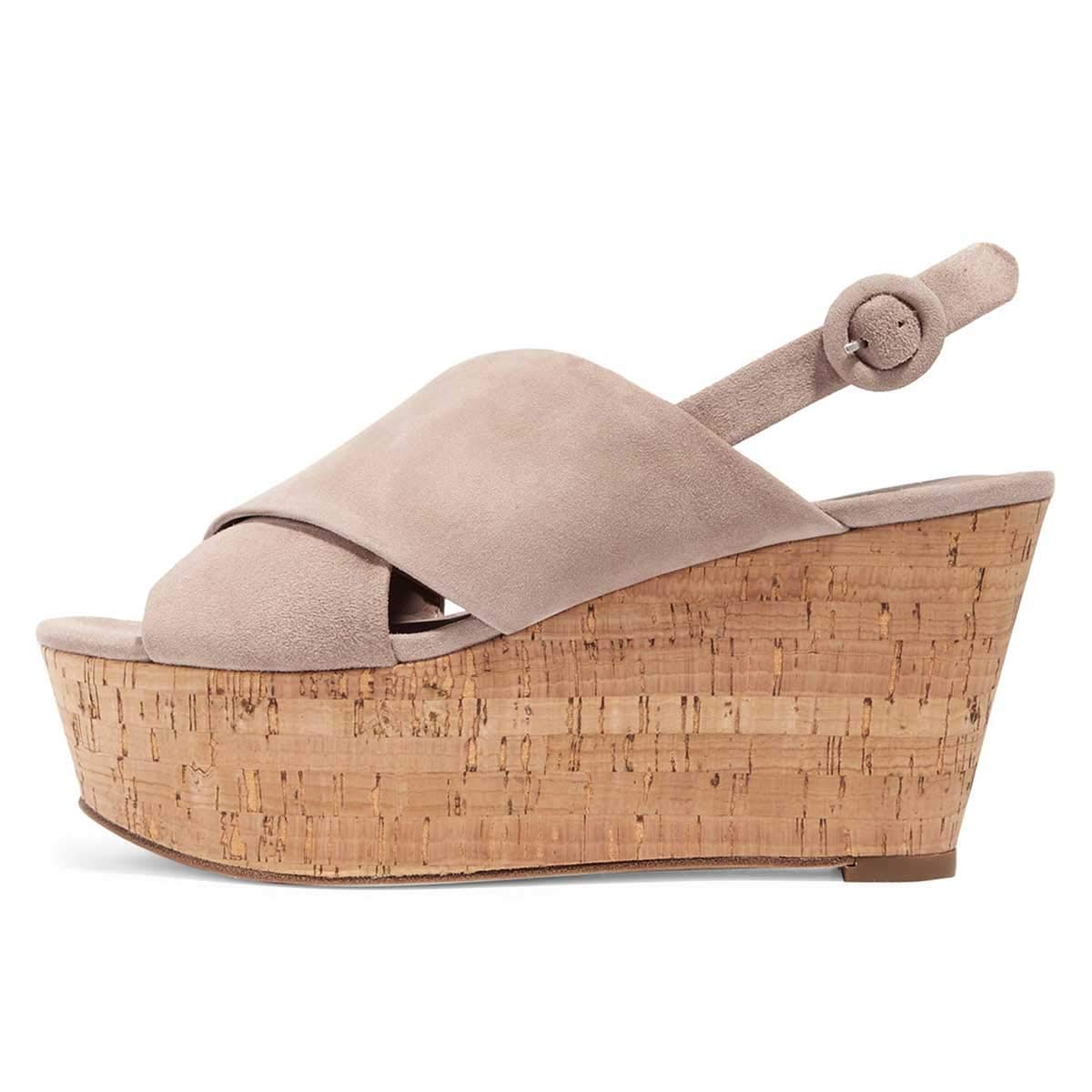 Women's Peep Toe Platform Wedge Sandals - Cork High Heel Slingback Suede Summer Shoes (US Size 4-15) | Perfect for Beach Vacations, Date Nights & Outdoor Weddings