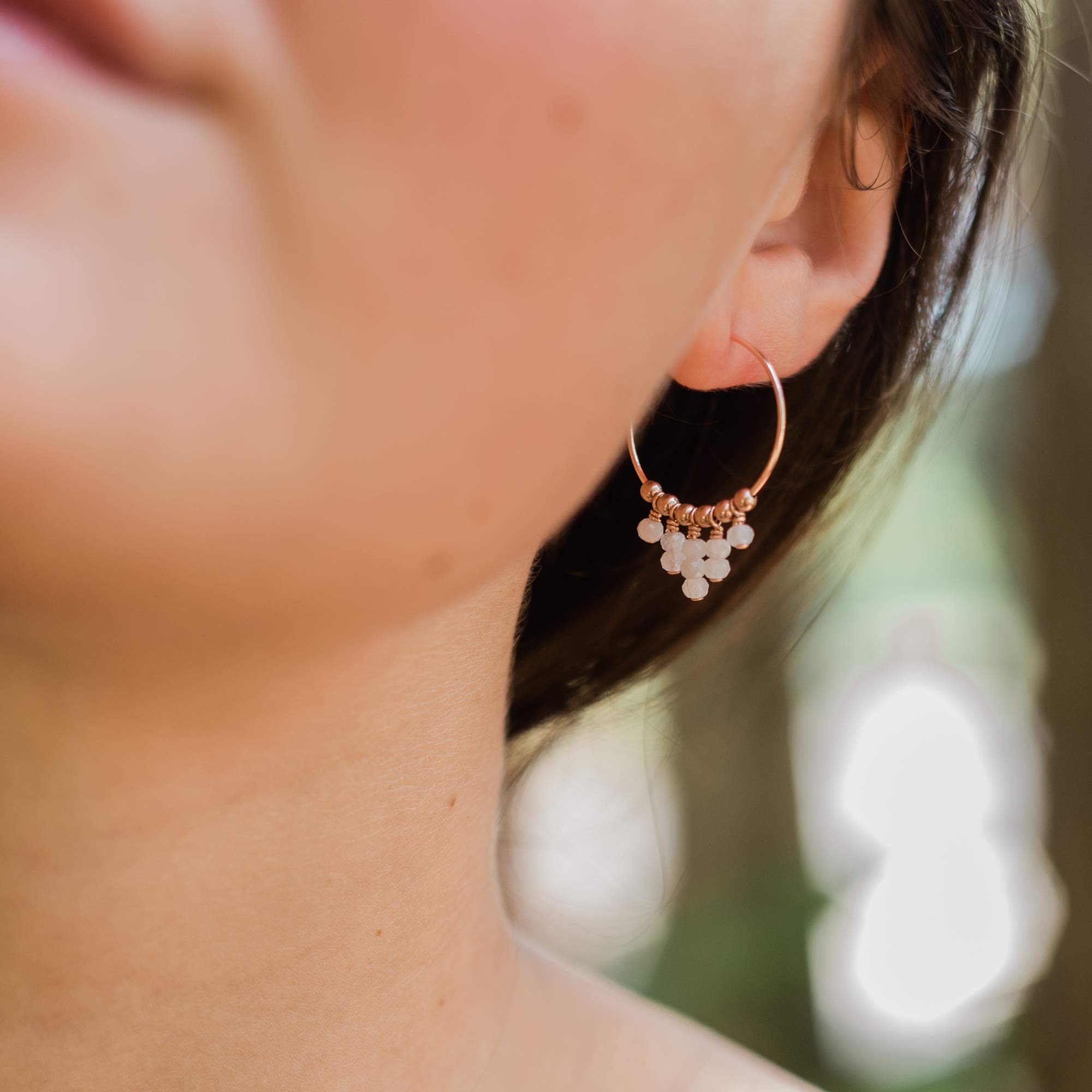 14K Rose Gold Filled Rainbow Moonstone Hoop Earrings for Women - Elegant Boho Jewelry for Everyday Wear & Special Occasions