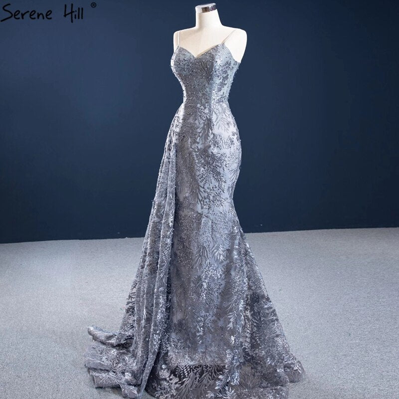 Serene Hill Grey Mermaid Evening Dress 2025 | Handmade Floral Beaded Sleeveless Formal Gown HM67181 | Perfect for Prom, Cocktail Parties & Special Occasions