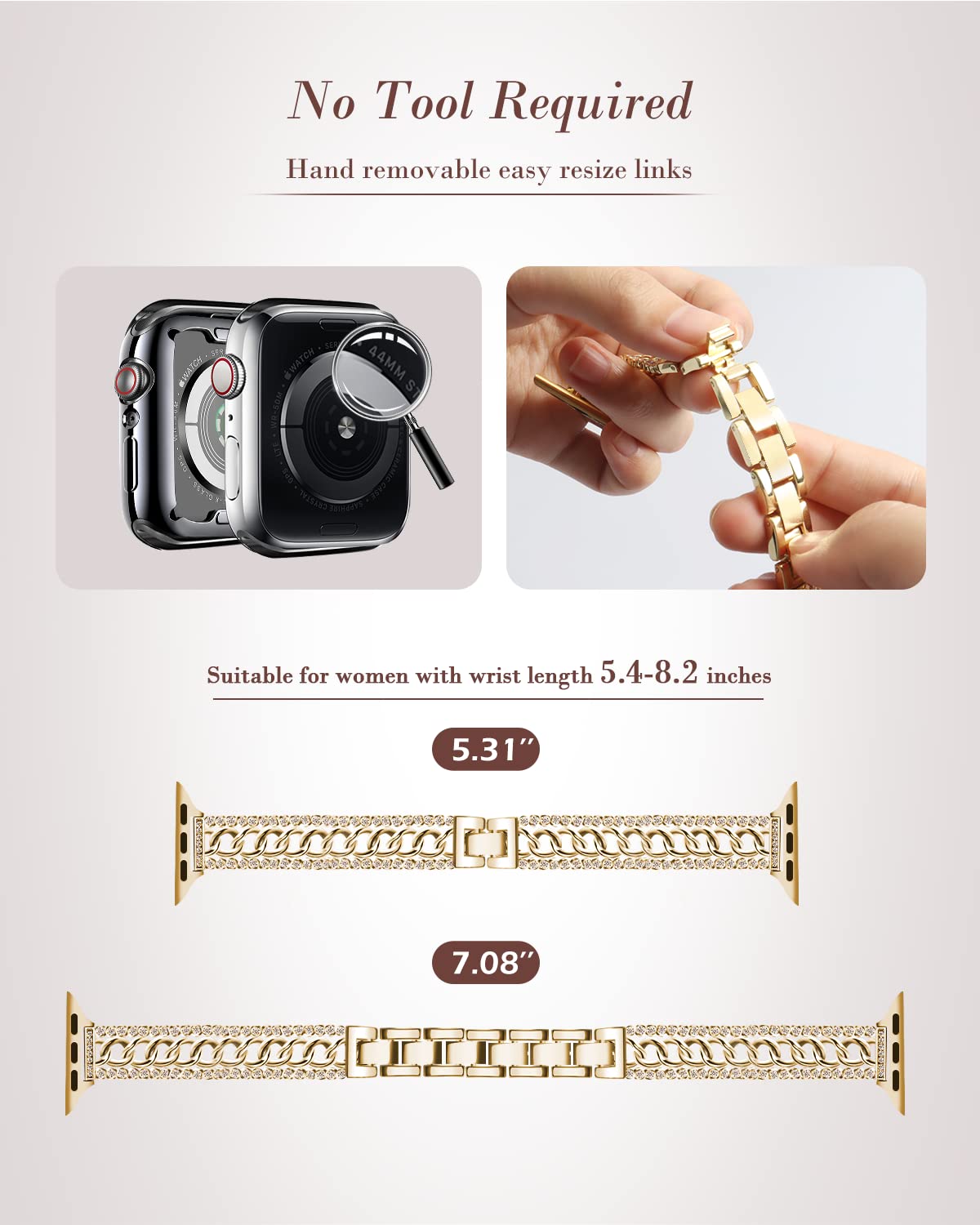 Sparkling Diamond Rhinestone Apple Watch Band 41mm 40mm 38mm - Stainless Steel Metal Bracelet Compatible with iWatch Series 9/8/7/6/5/4/3/2/1/SE - Elegant Dressy Women's Jewelry Watch Strap for Parties, Weddings & Special Occasions