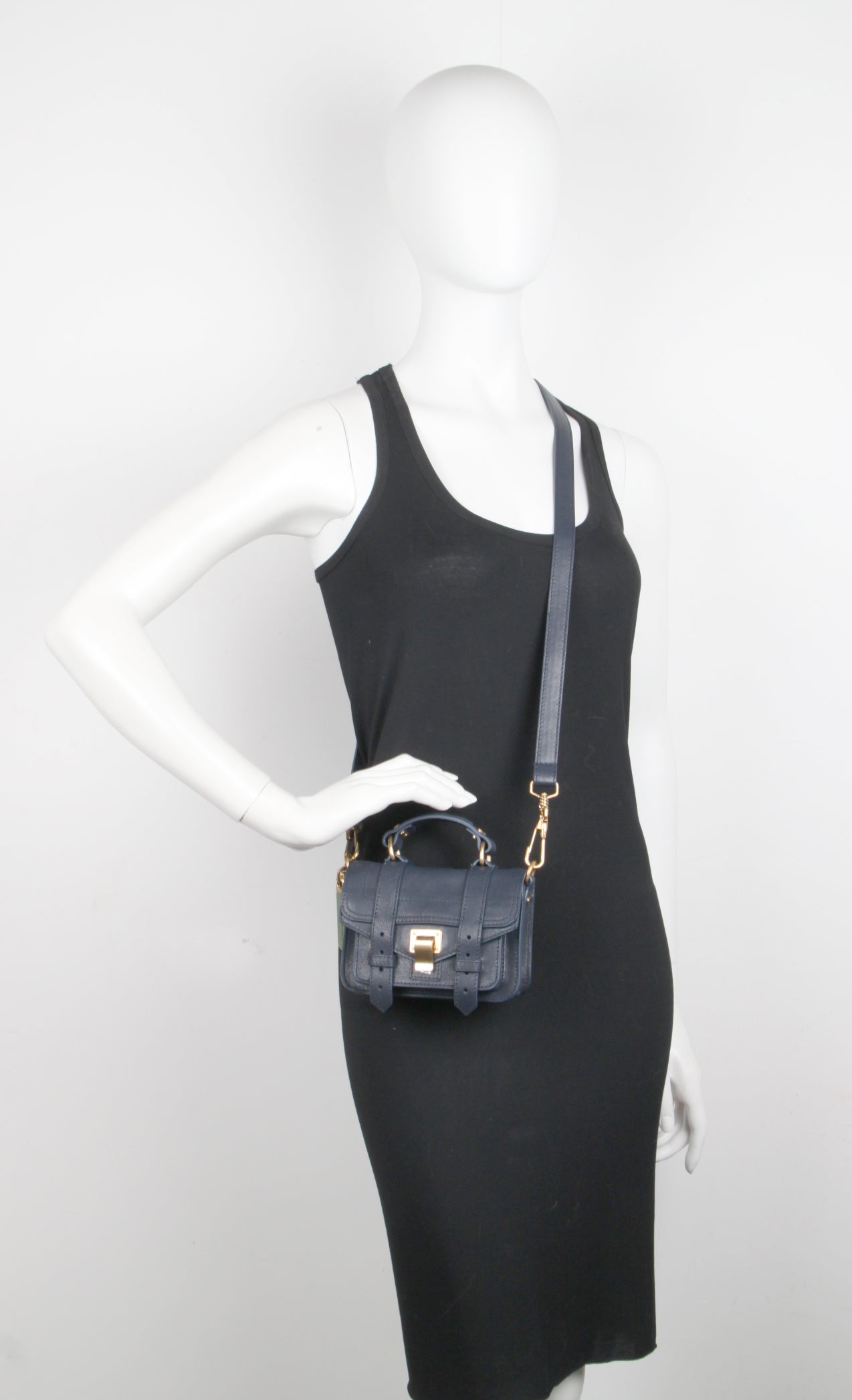 PS1 Micro Lux Crossbody Bag in Midnight Blue & Brass - Stylish & Compact for Everyday Use, Work, and Travel