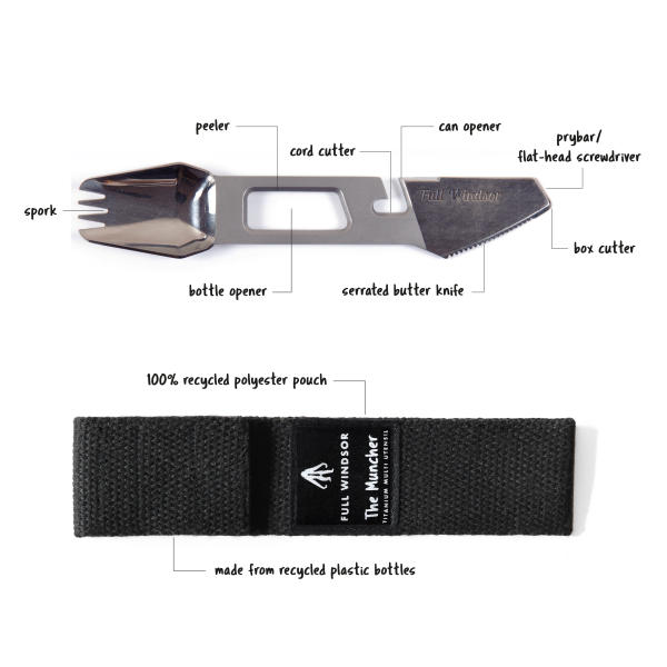 Titanium Full Windsor Muncher Multi-Tool Utensil - Compact Camping, Hiking & Survival Gear for Outdoor Adventures