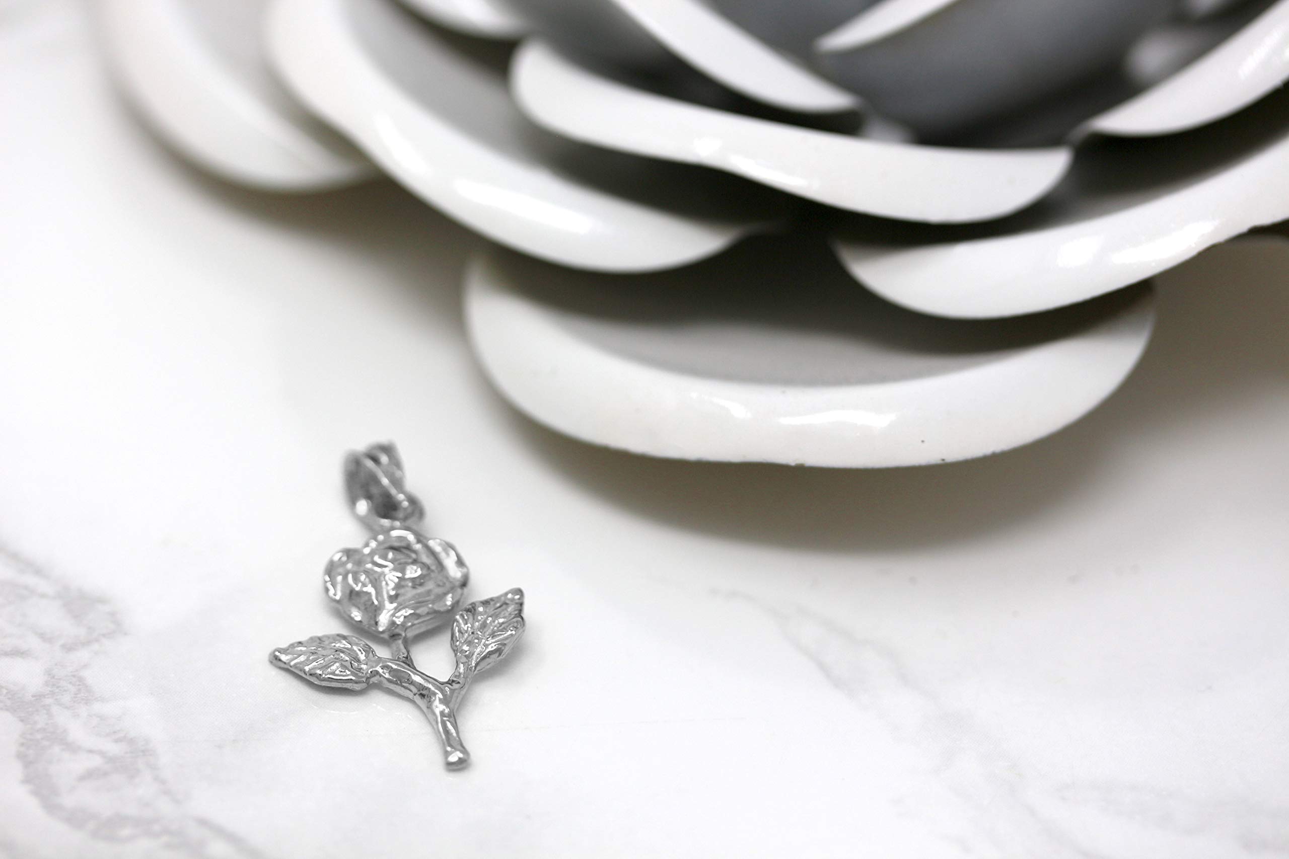 14K Rose Gold Stem Charm Pendant Necklace - Dainty Floral Jewelry for Women, Perfect for Valentine's Day Gifts & Everyday Elegance