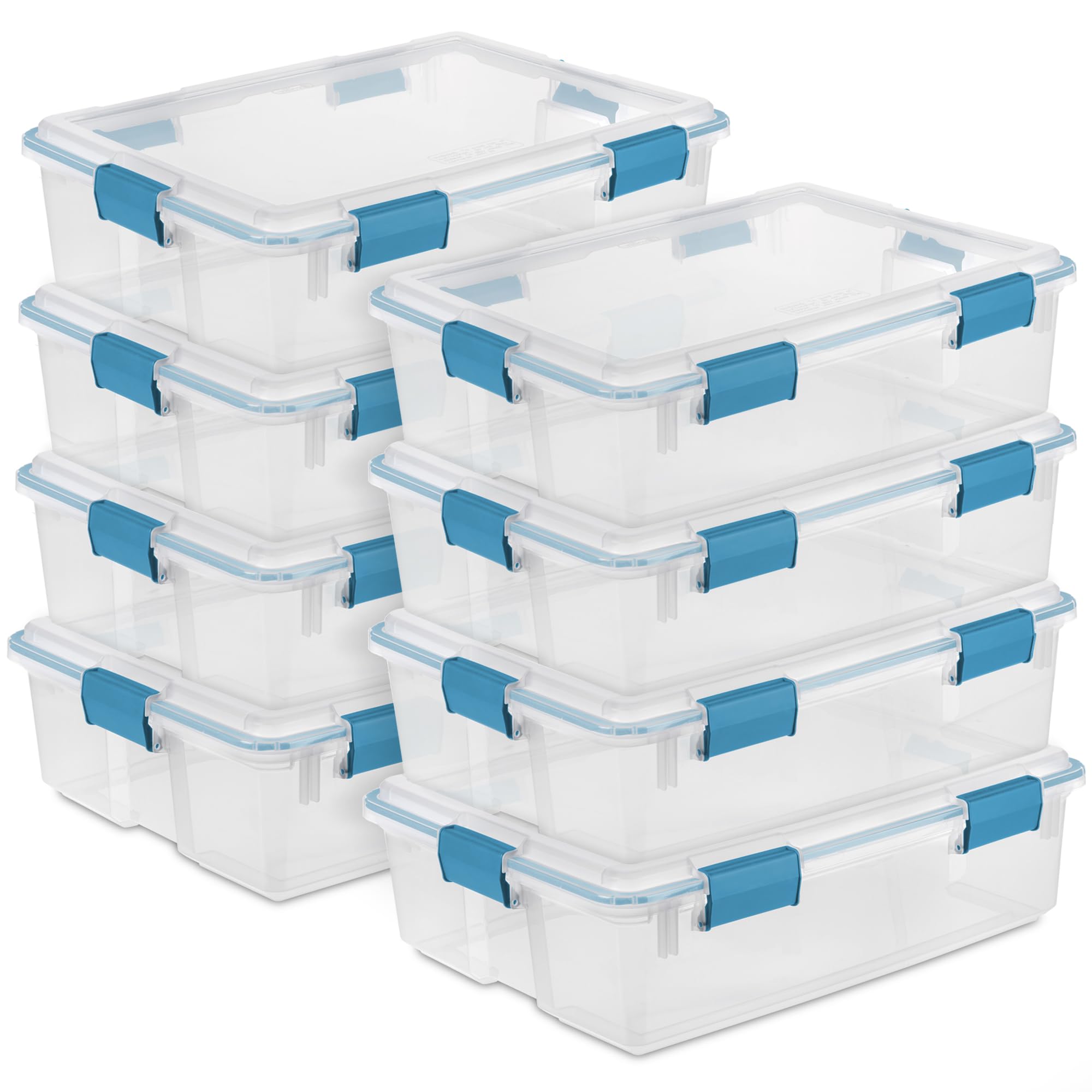 Sterilite 8-Pack 37 Quart Clear Weatherproof Storage Bins with Secure Latching Lids - Airtight Plastic Containers for Home Organization, Garage, Basement & Outdoor Use