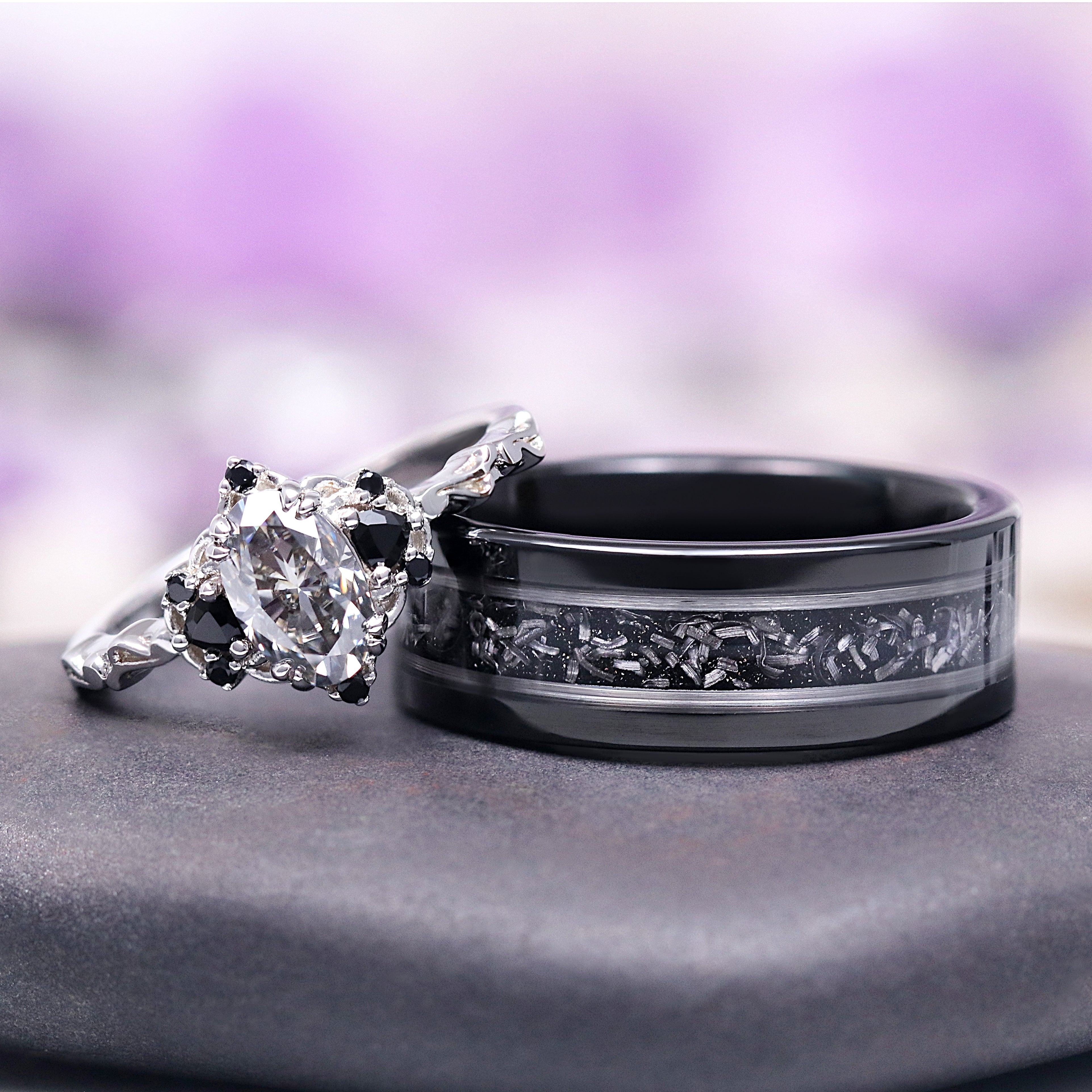 8MM Silver & Black Tungsten Wedding Band - Galaxy Meteorite & Starry Night Design for Men | Perfect for Engagement, Anniversary, and Special Occasions