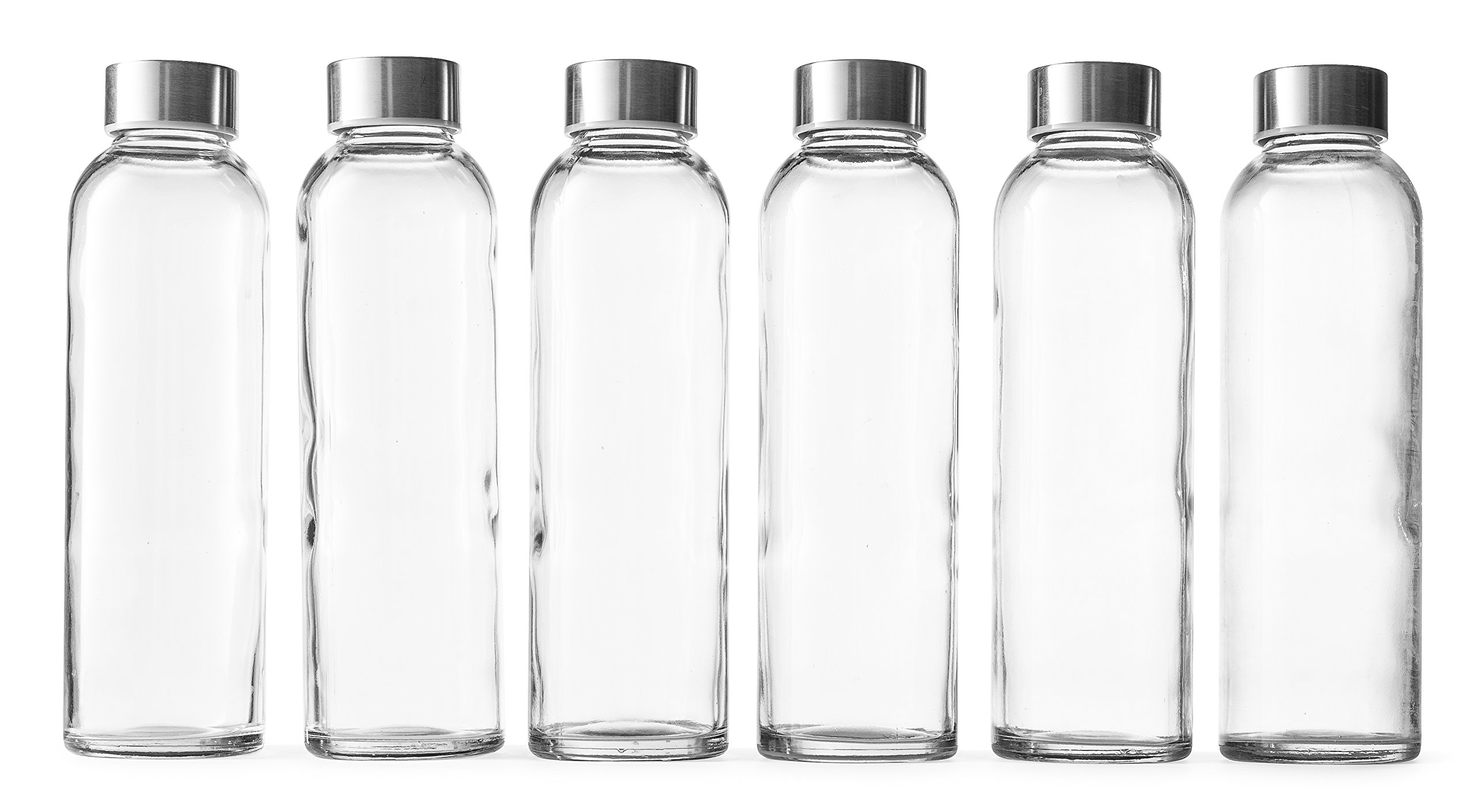 Epica 18oz Glass Water Bottles with Lids - Set of 6 Reusable Juice Jars for Storage, Durable & Eco-Friendly Drinking Containers - Perfect for Home, Office, Gym, and Outdoor Activities