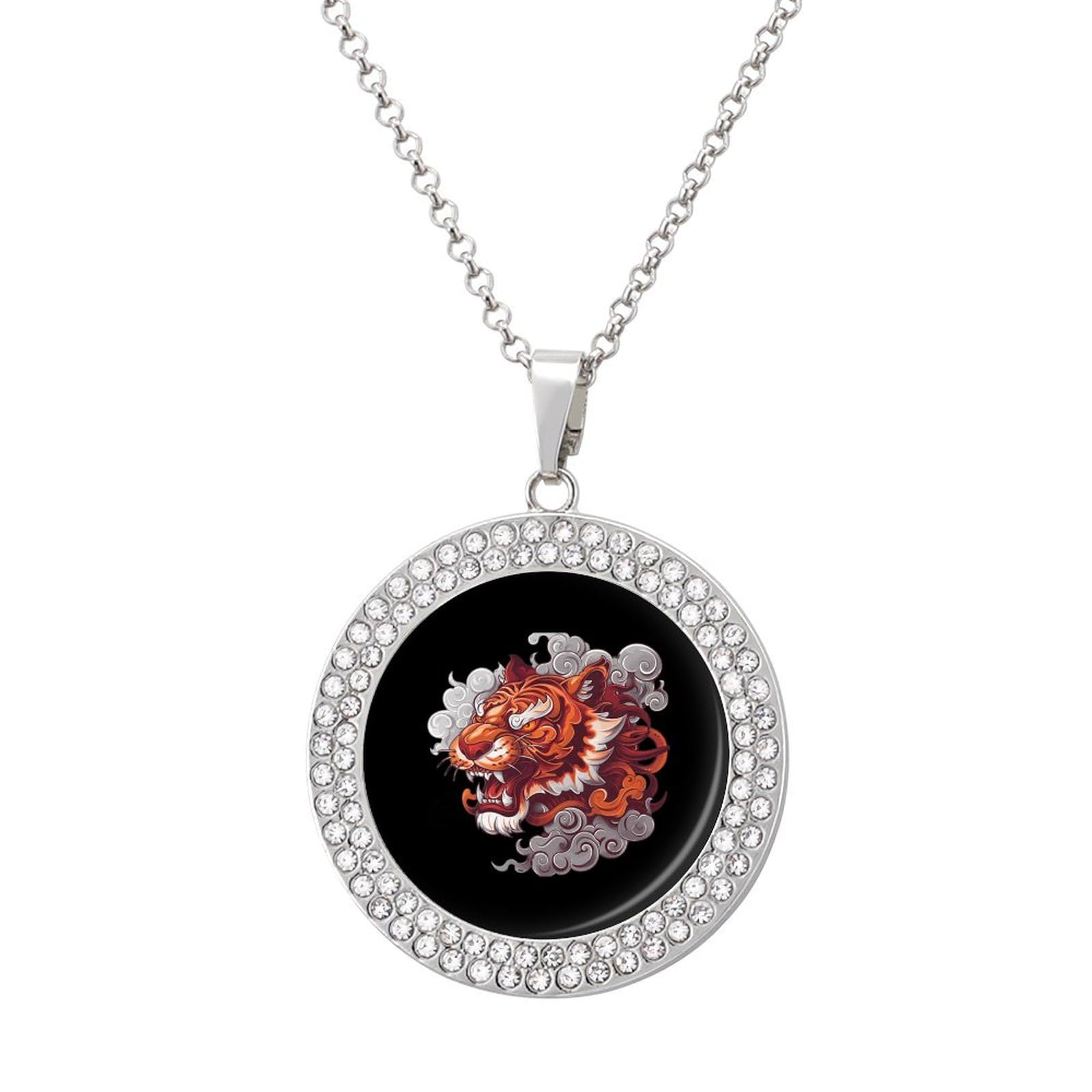 Tiger Spirit Multicolor Diamond Circle Pendant Necklace for Women - Elegant Jewelry Gift for Birthday, Anniversary & Special Occasions