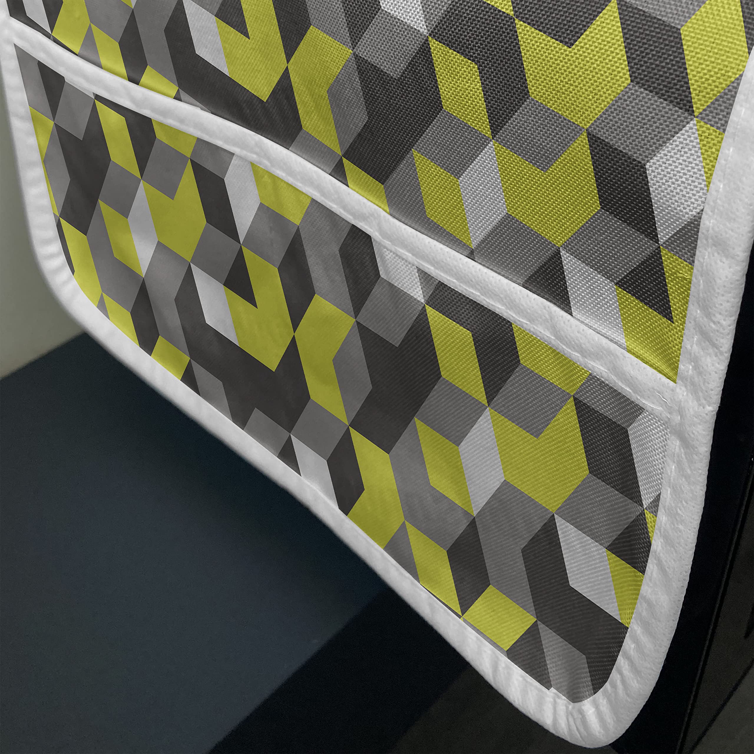 Ambesonne Grey and Yellow Microwave Cover - Waterproof 3D Geometric Cubes Design - 36