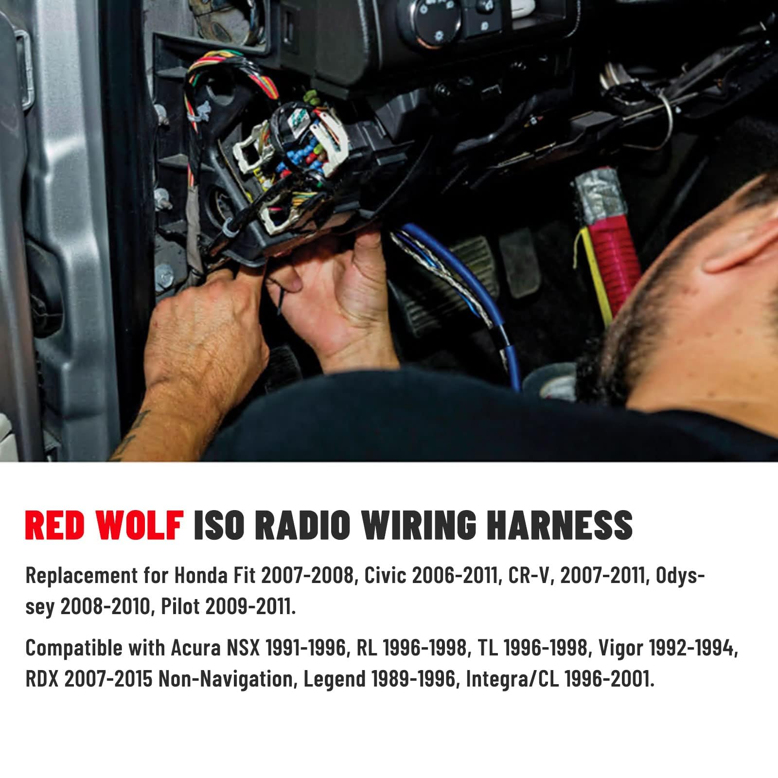 RED WOLF 16-Pin ISO Car Radio Stereo Wiring Harness Adapter - Compatible with Honda Civic, CRV 2006-2011 & Acura 1996-2001 - Aftermarket Radio Installation Cable Connector Plug for Easy DIY Car Audio Upgrade
