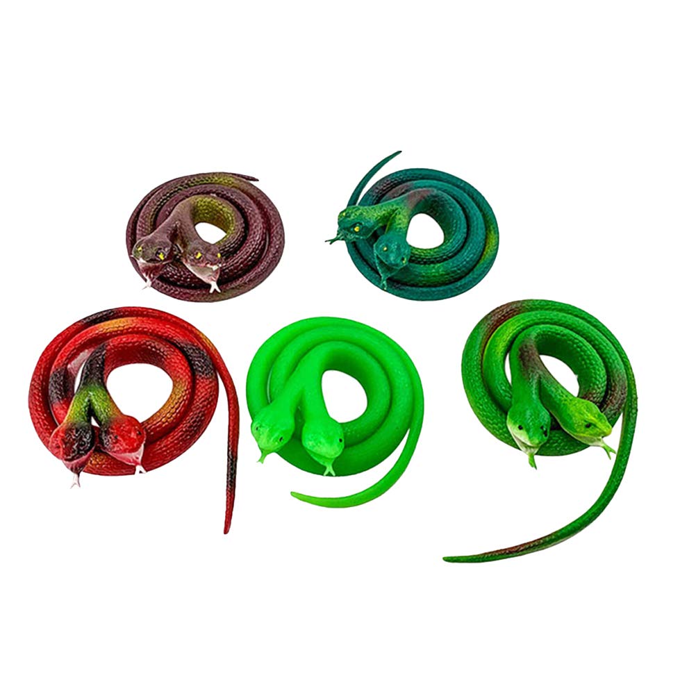 5pcs Halloween Snake Decorations - Double Head Fake Snakes for Halloween Party, Home & Yard Decor - Scary Halloween Props for Haunted House, Trick or Treat, Spooky Party Supplies (Random Colors)