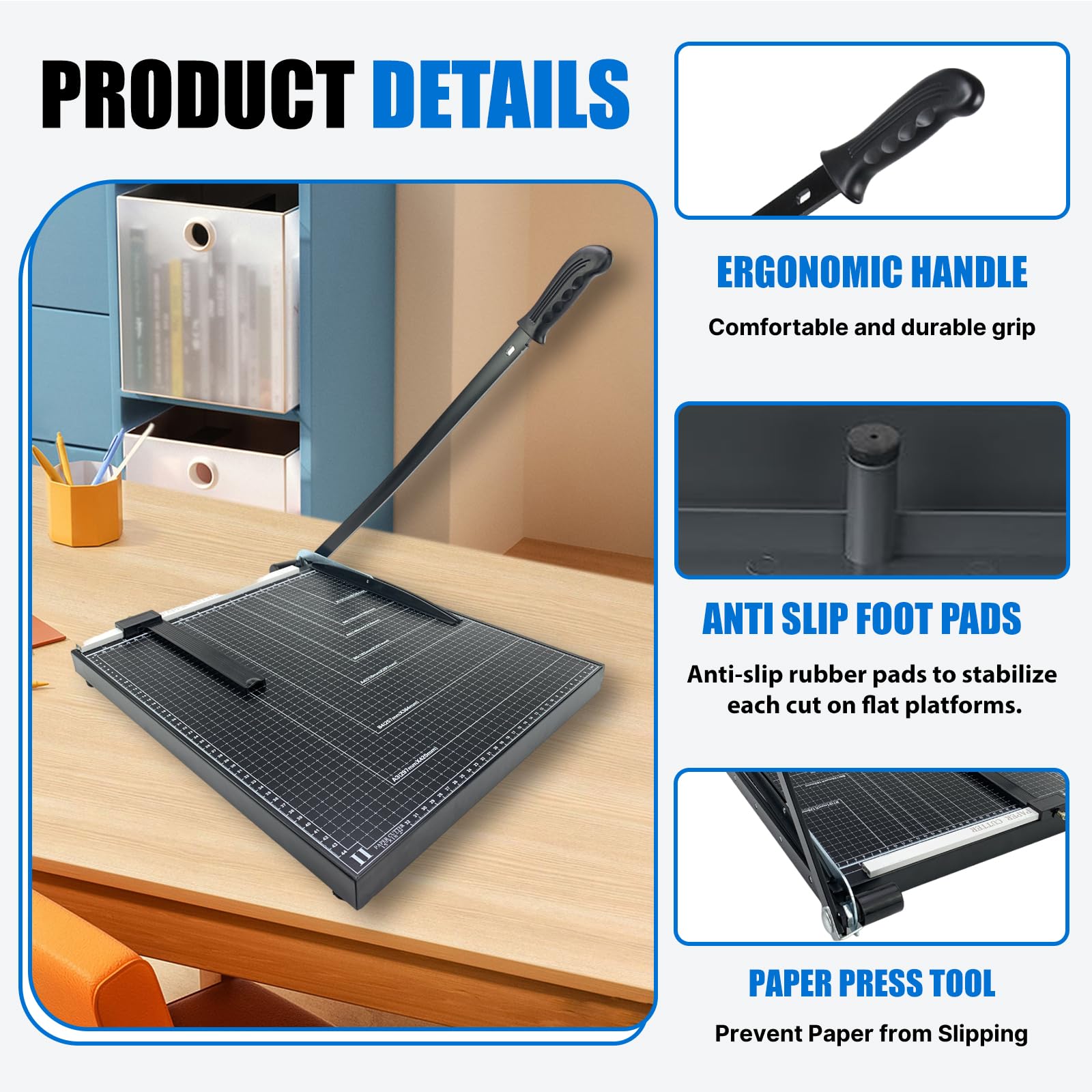 Heavy Duty A3 Paper Cutter - 18 Inch Guillotine Trimmer with Safety Guard & Blade Lock, 12 Sheet Capacity Metal Base Paper Slicer for Office, School, Crafting | Perfect for Documents, Photos, Scrapbooking & Art Projects (Black)