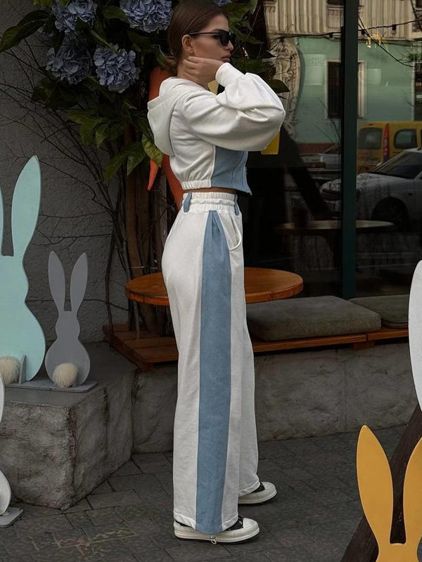 ZASUWA Women's Sexy Contrast Color Pocket Casual Tracksuit Set - Gym Workout, Lounge Wear, Street Fashion Outfit