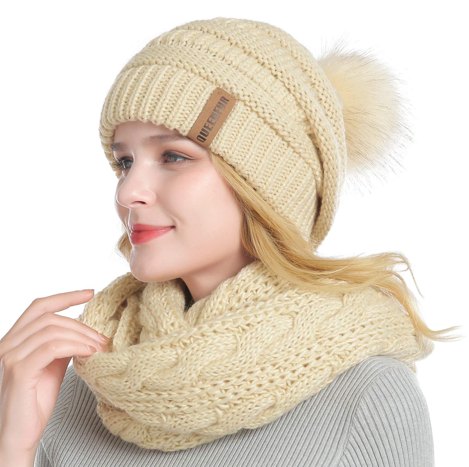QUEENFUR Women's Winter Thick Cable Knit Ribbed Infinity Scarf - Warm Soft Loop Circle Scarf for Cold Weather, Outdoor Activities & Fashion Accessories