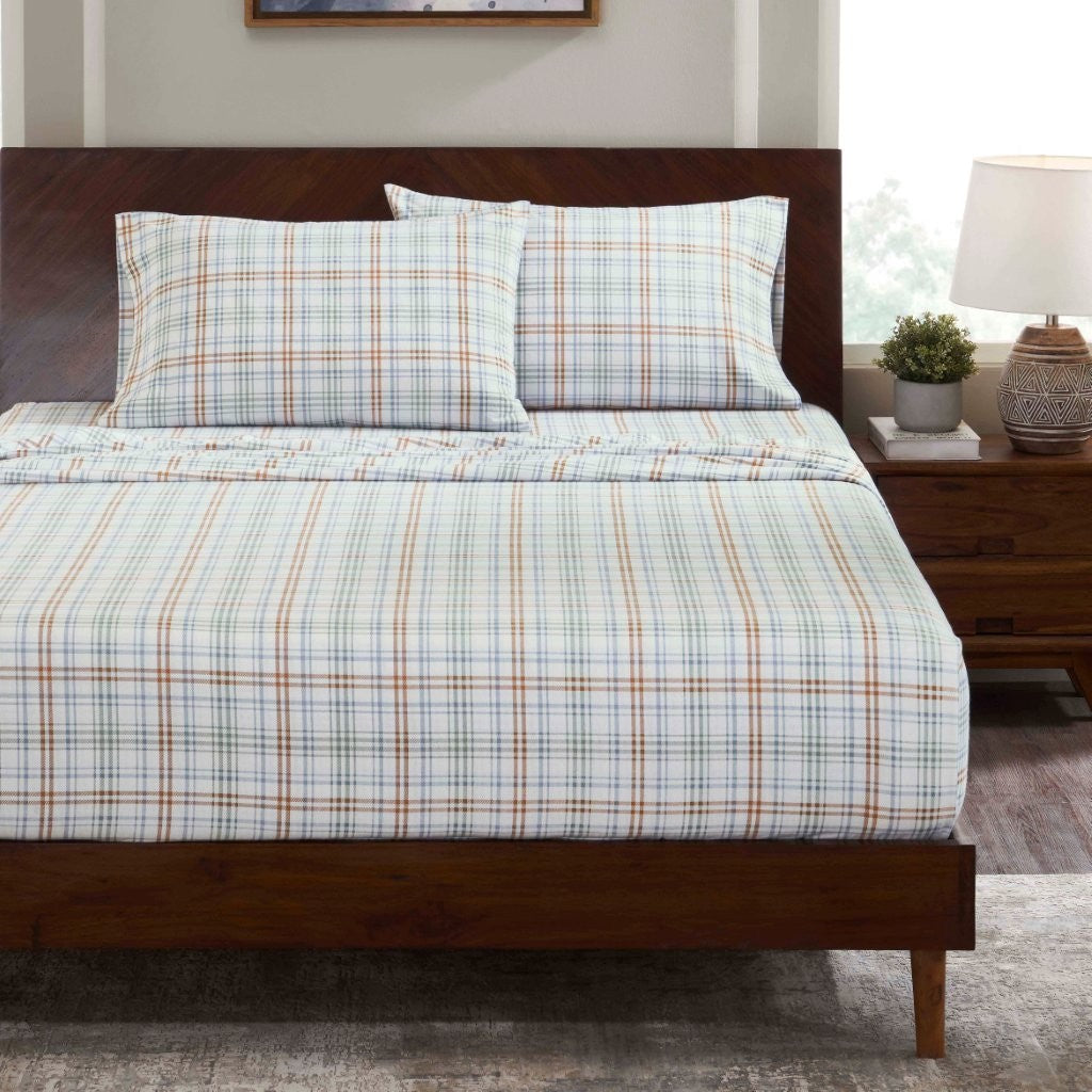 Soft Plaid Flannel Cotton Bed Sheet Set - Classic Farmhouse Style with Deep Pockets - Perfect for Cozy Winter Nights & Rustic Home Decor