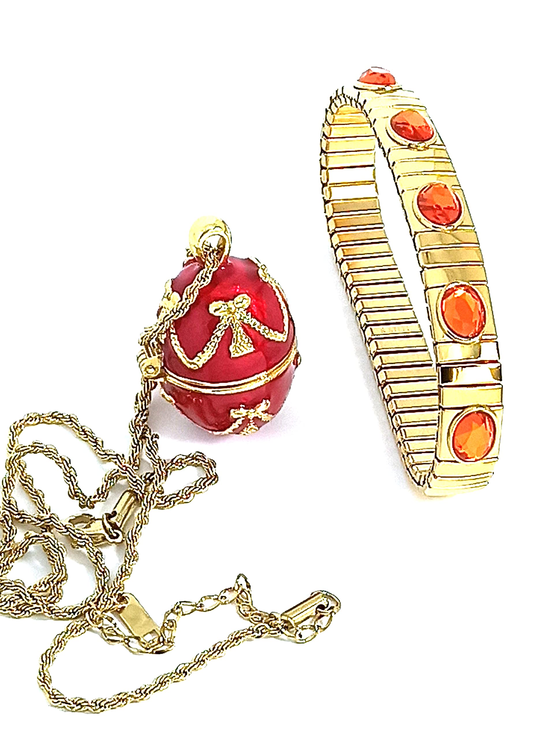 24K Gold Red Faberge Necklace & Bracelet Set with 1.5