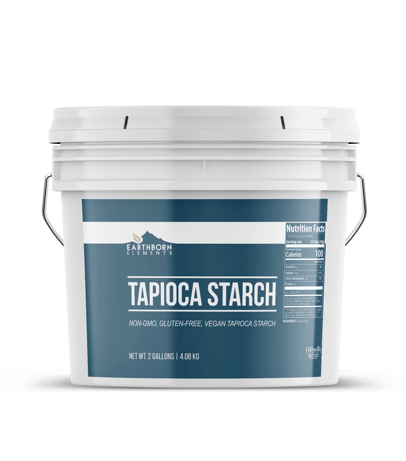Earthborn Elements Tapioca Starch 2 Gallon Bucket - Premium Tapioca Flour for Baking & Cooking - Resealable Food-Grade Container - Perfect for Gluten-Free Recipes, Thickening Sauces & DIY Beauty Products