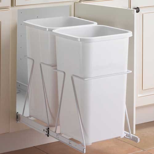 Knape & Vogt SBM12-2-27WH White Pull Out Trash Can - 27 Quart Under Cabinet Waste Bin, 18.75