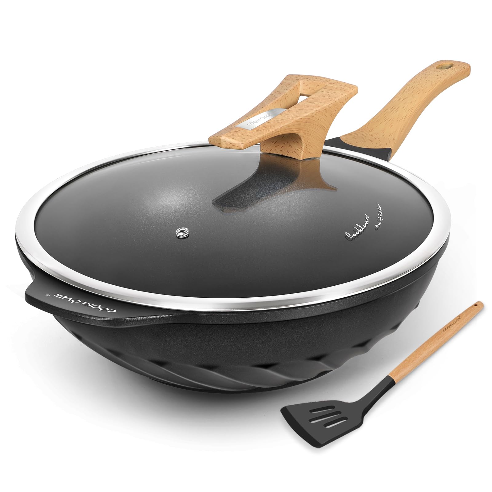 COOKLOVER 12.6 Inch Nonstick Wok Pan - Die-Cast Aluminum Stir Fry Pan with Lid, PFOA-Free & Scratch Resistant, Induction Compatible for Healthy Cooking | Perfect for Asian Stir Fry, Sautéing & Home Kitchen Use