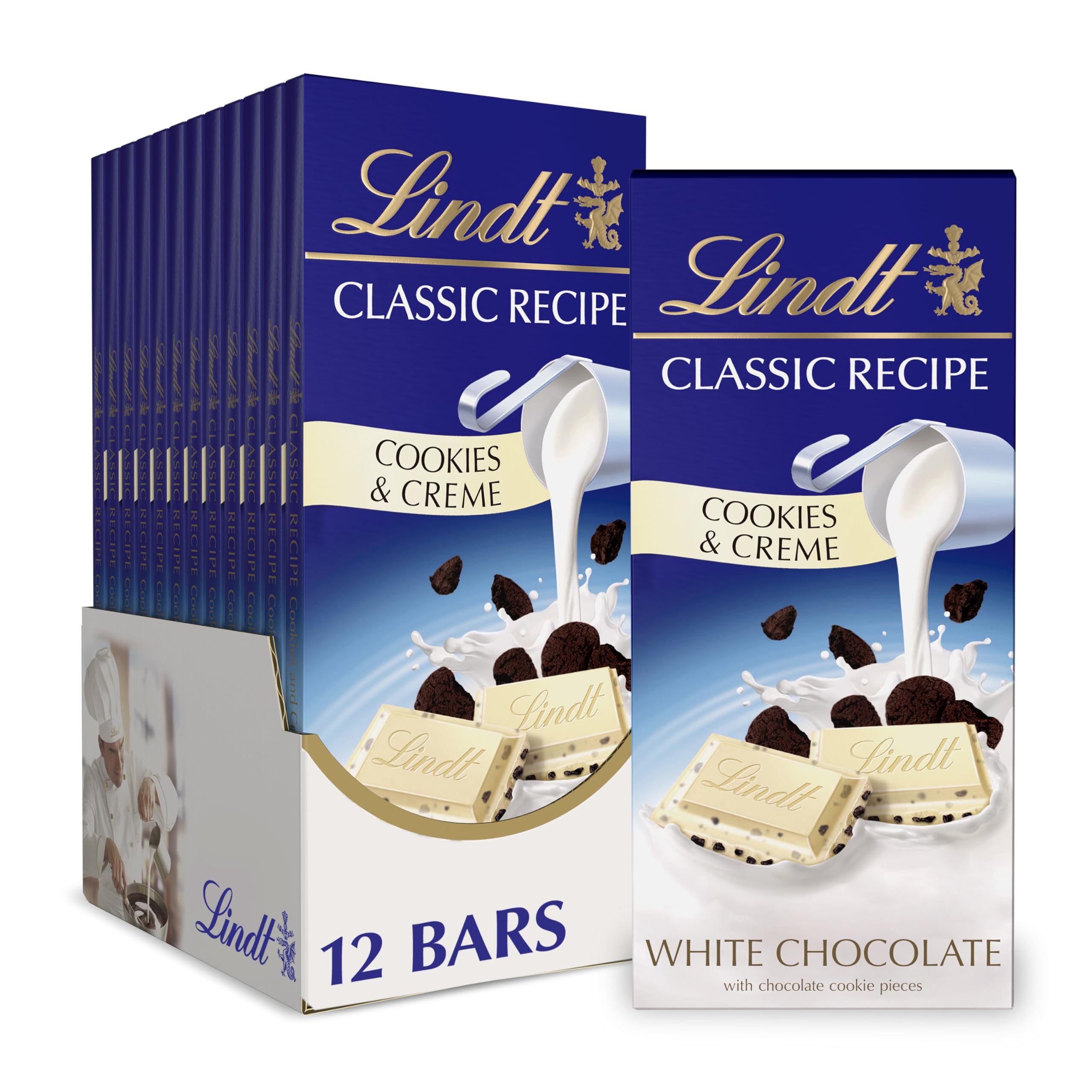 Lindt CLASSIC RECIPE Cookies and Creme White Chocolate Candy Bar - 4.2 oz | Delicious White Chocolate with Chocolate Cookie Pieces | Perfect for Gifts, Snacking & Dessert Toppings