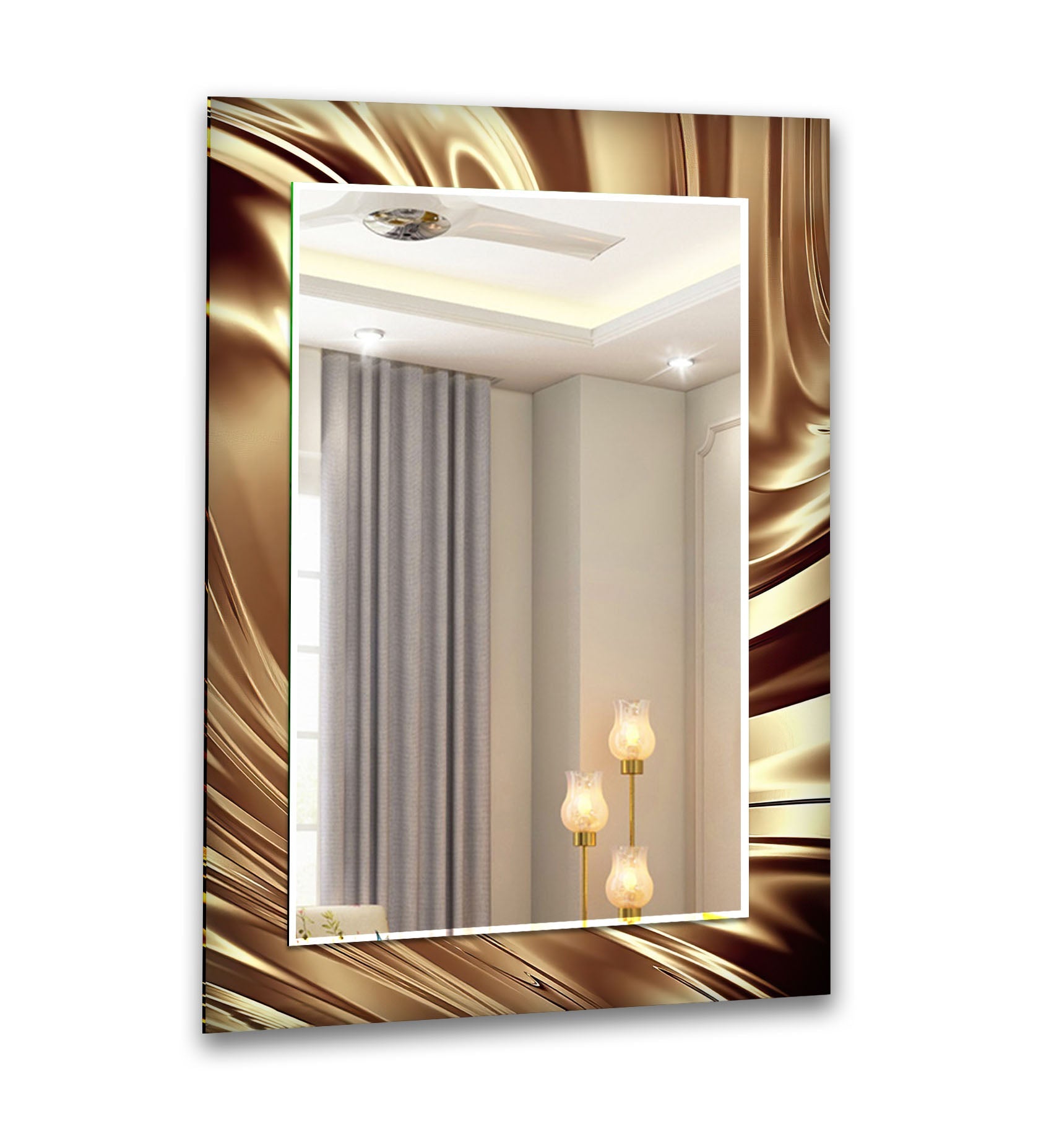Abstract Shiny Brown Wall Mirror - Modern Decorative Mirror for Living Room, Bedroom & Entryway - Elegant Home Decor & Stylish Vanity Mirror