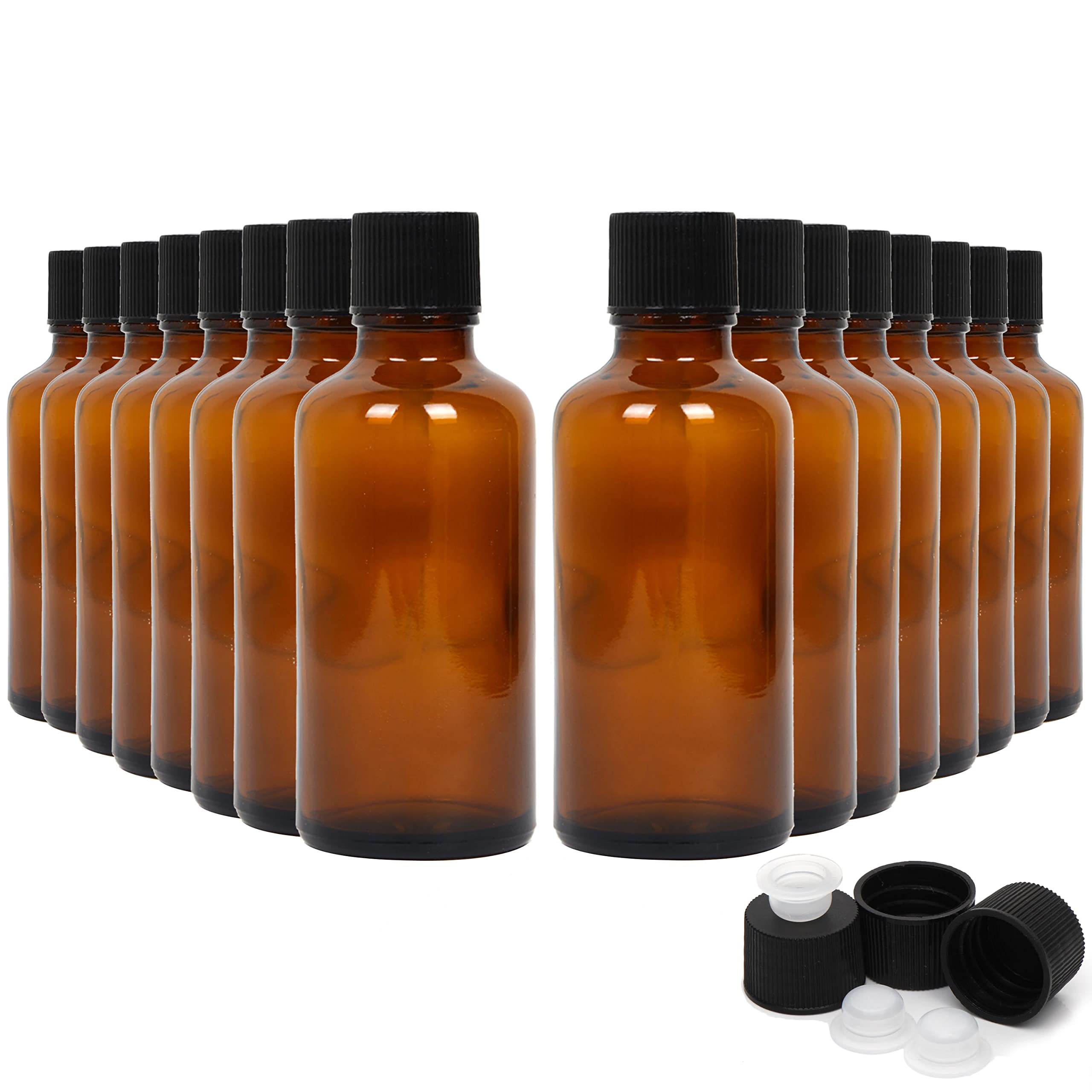 Youngever 16 Pack 2oz Amber Glass Bottles with Lids - Refillable Essential Oil Containers for Vanilla Extract, DIY Beauty & Aromatherapy - Perfect for Home, Spa & Gift Packaging