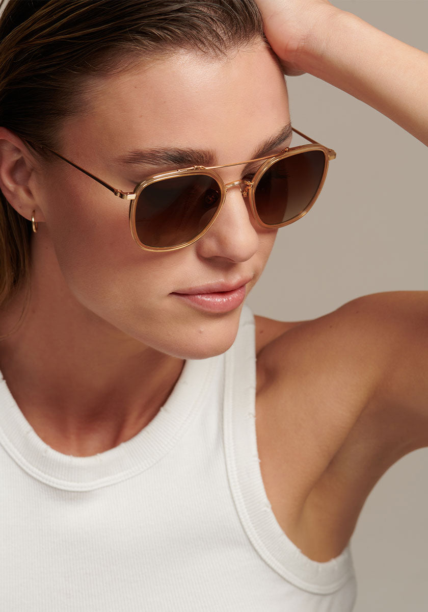 18K Gold Plated Titanium Polarized Sunglasses with Champagne Lenses - Stylish UV Protection for Outdoor Activities, Driving, and Beach Vacations