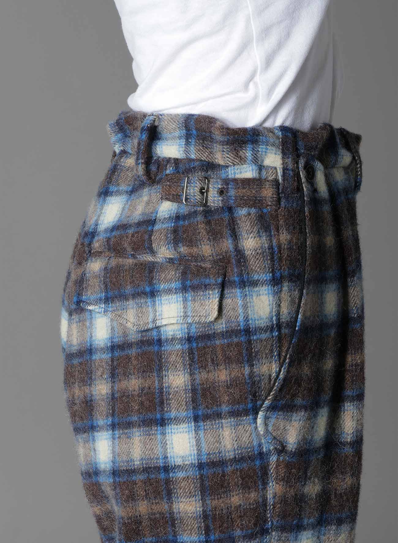 Stylish Checked Shaggy Wool Side Cut Off Pants for Women - Trendy High Waist Wide Leg Trousers for Casual Outfits & Winter Fashion