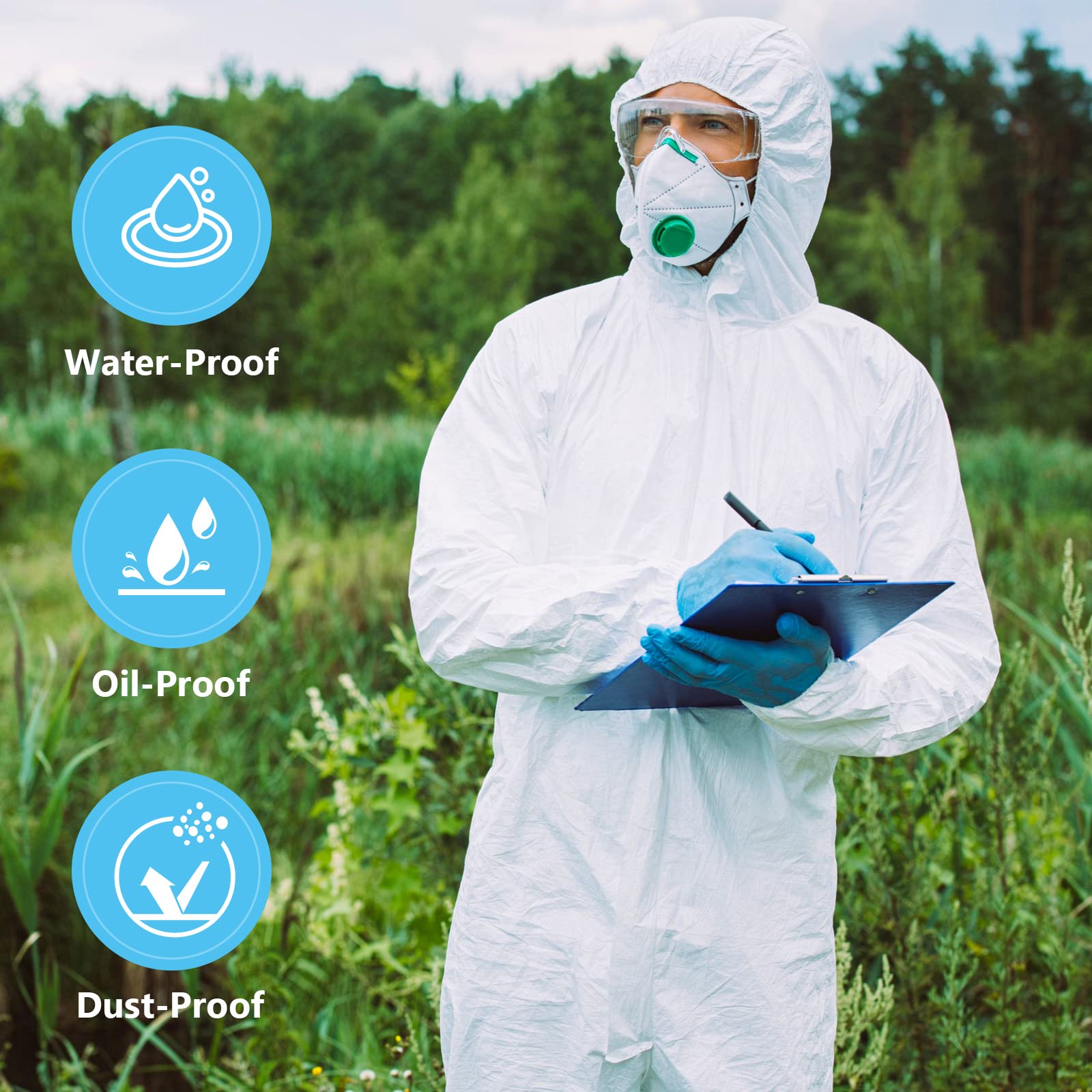 Geiserailie 50 Pack Disposable Protective Coverall with Hood - Heavy Duty Full Body Suit for Men & Women - Ideal for Construction, Painting, Chemical Handling & Industrial Work